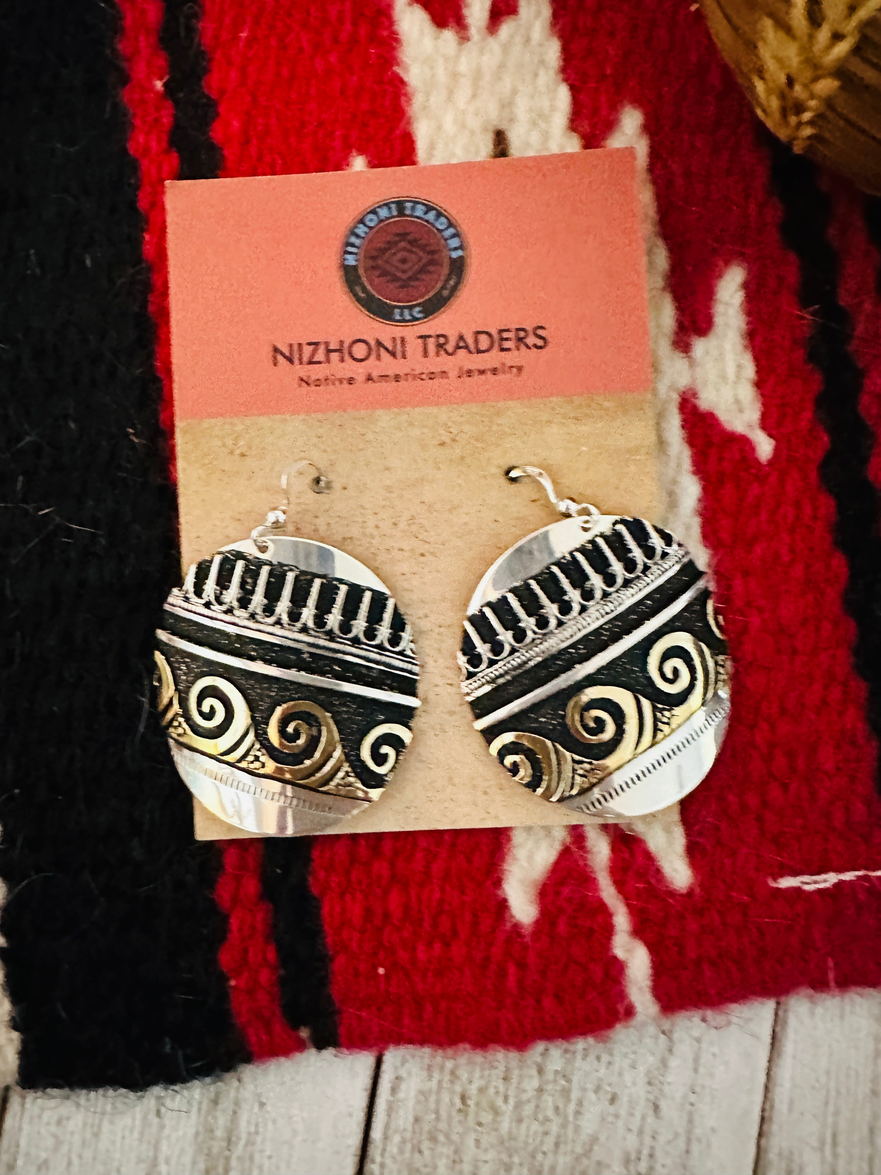 Navajo Hand Stamped Sterling Silver & Copper Earrings