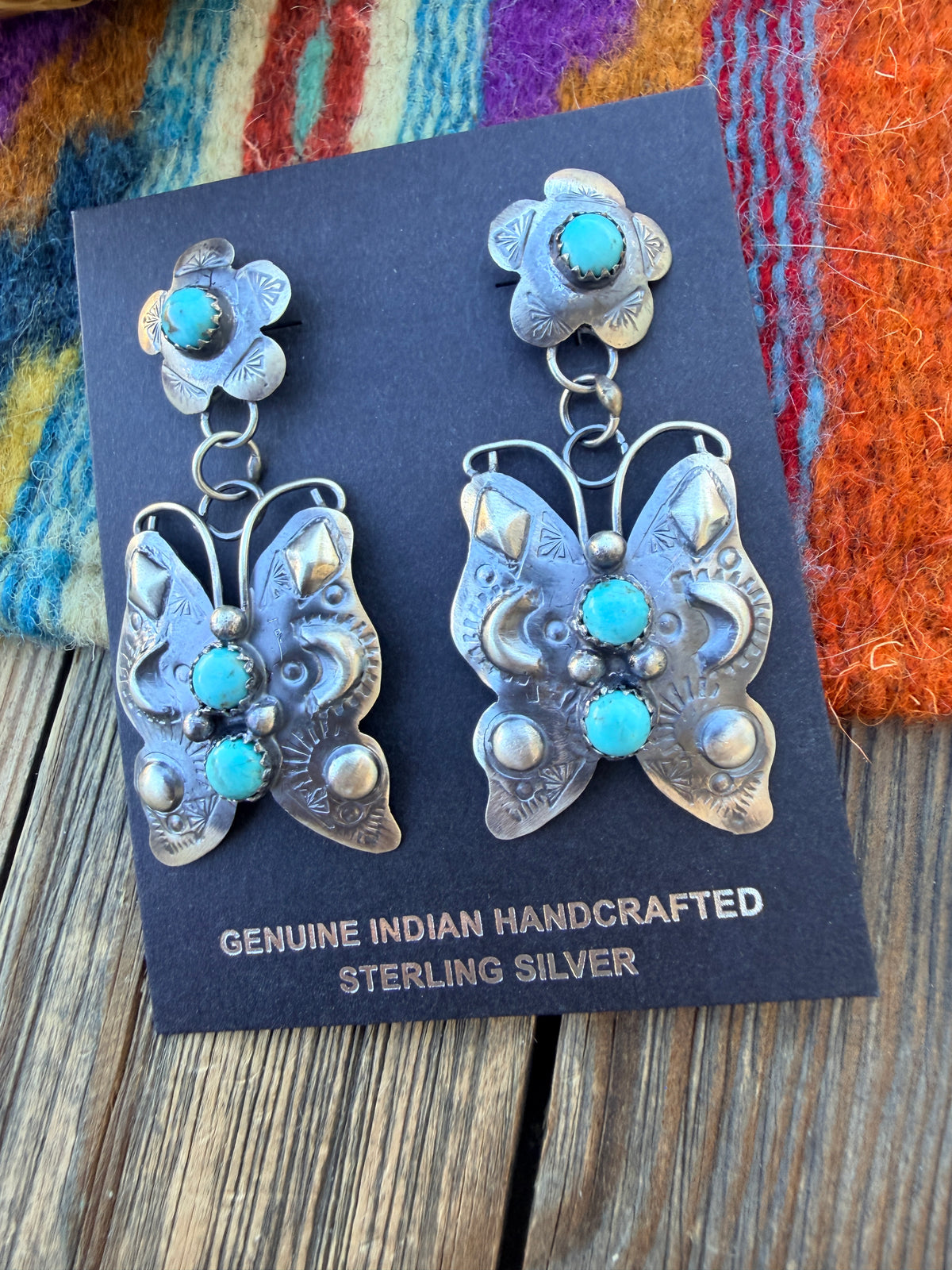 Handcrafted Sterling Silver & Turquoise Butterfly Dangle Earrings by Tim Yazzie