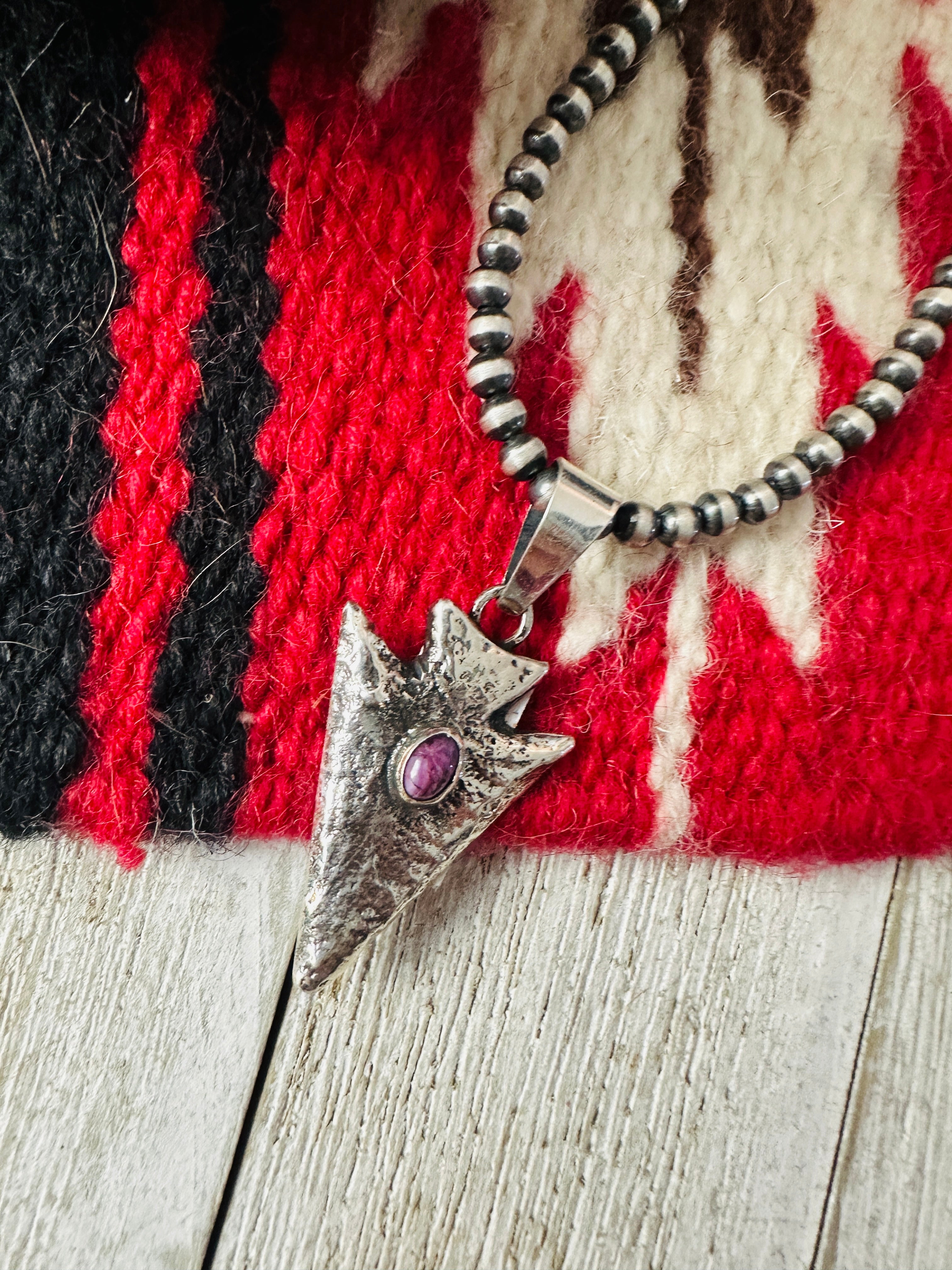 Handcrafted Sterling Silver and Purple Spiny Arrowhead Pendant by Charles Johnson