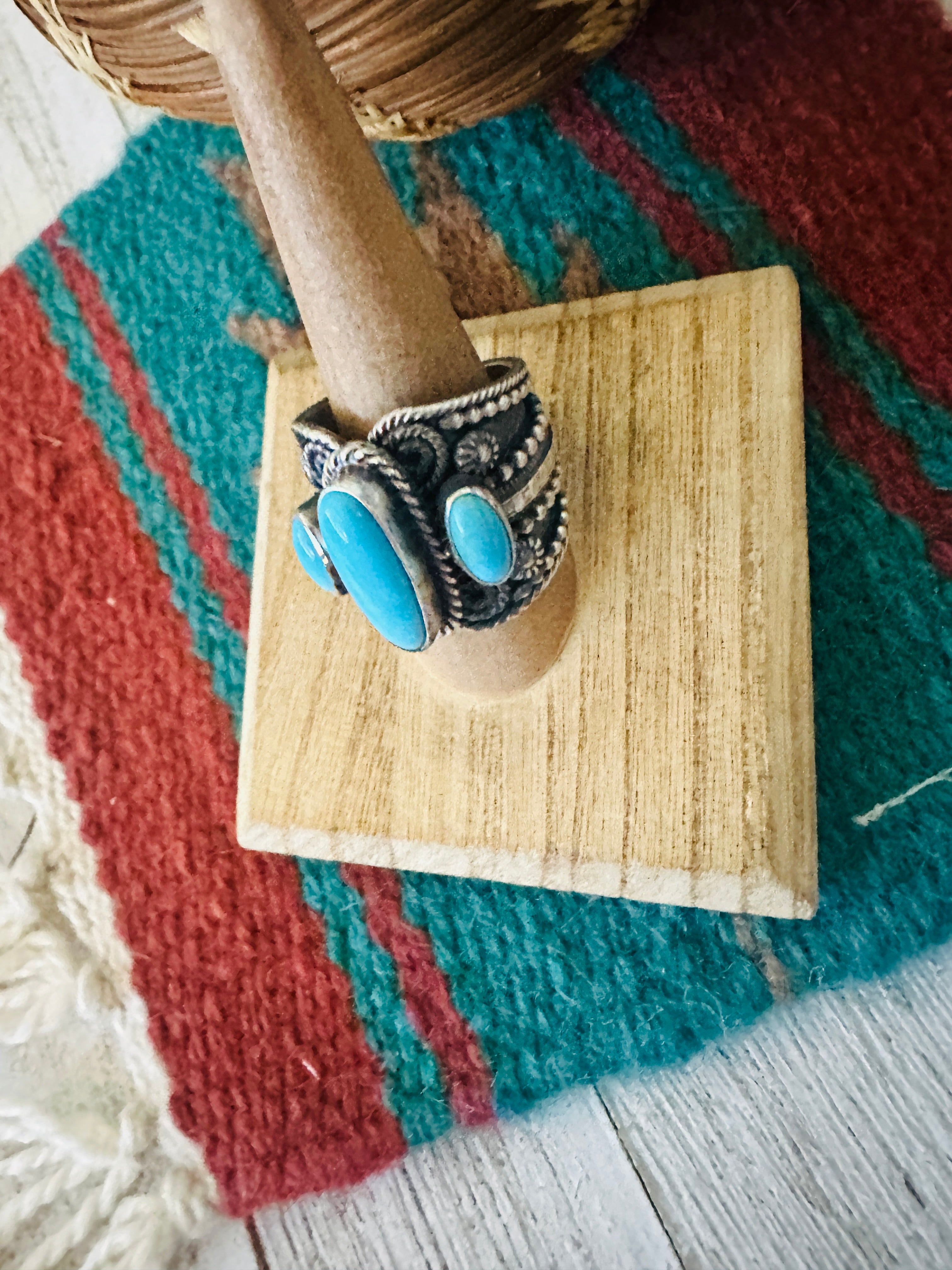 Navajo Sterling Silver and Turquoise Ring Size 9 by Hemerson Brown