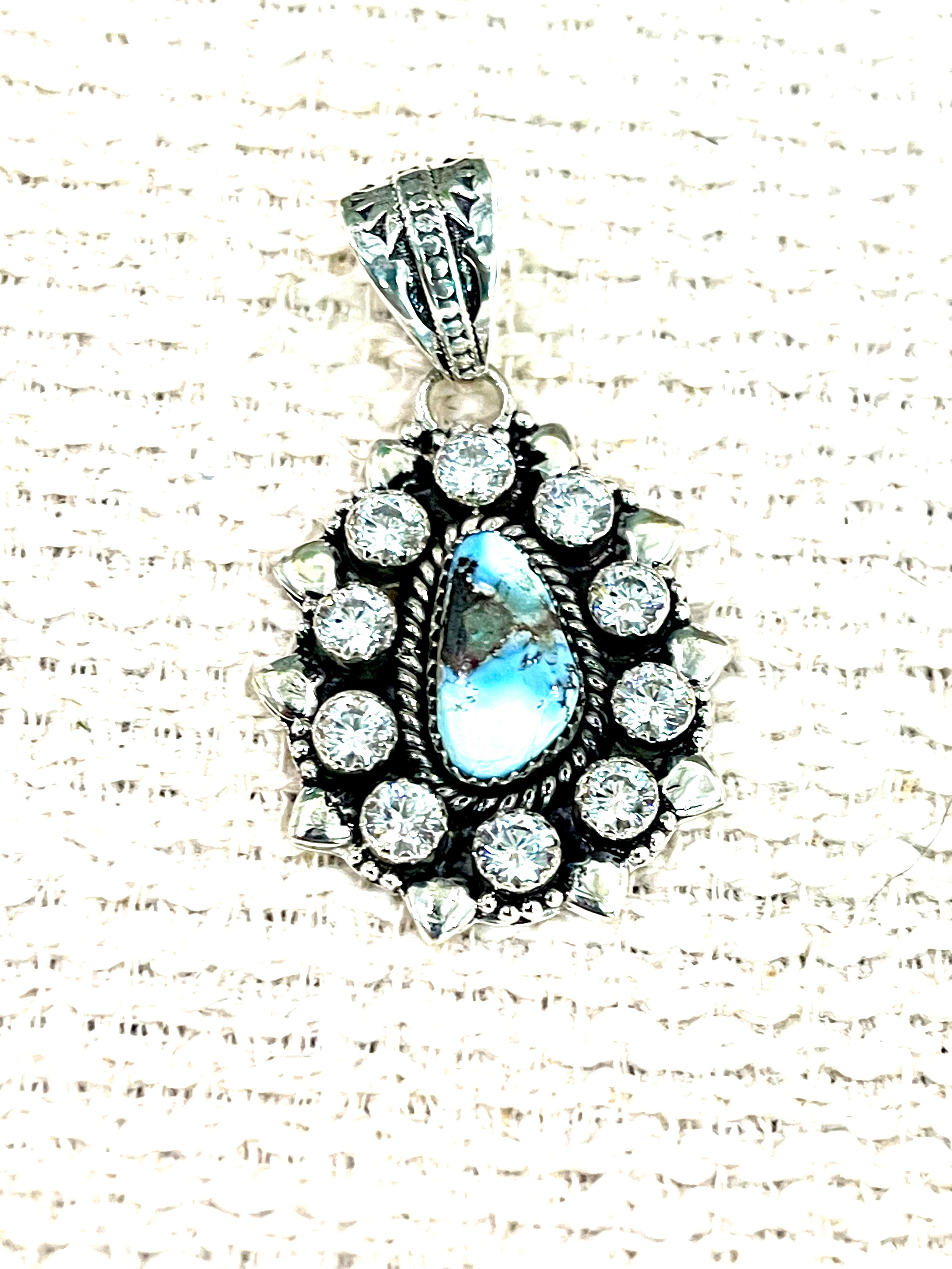 Handcrafted Sterling Silver , Golden Hills & CZ Cluster Pendant