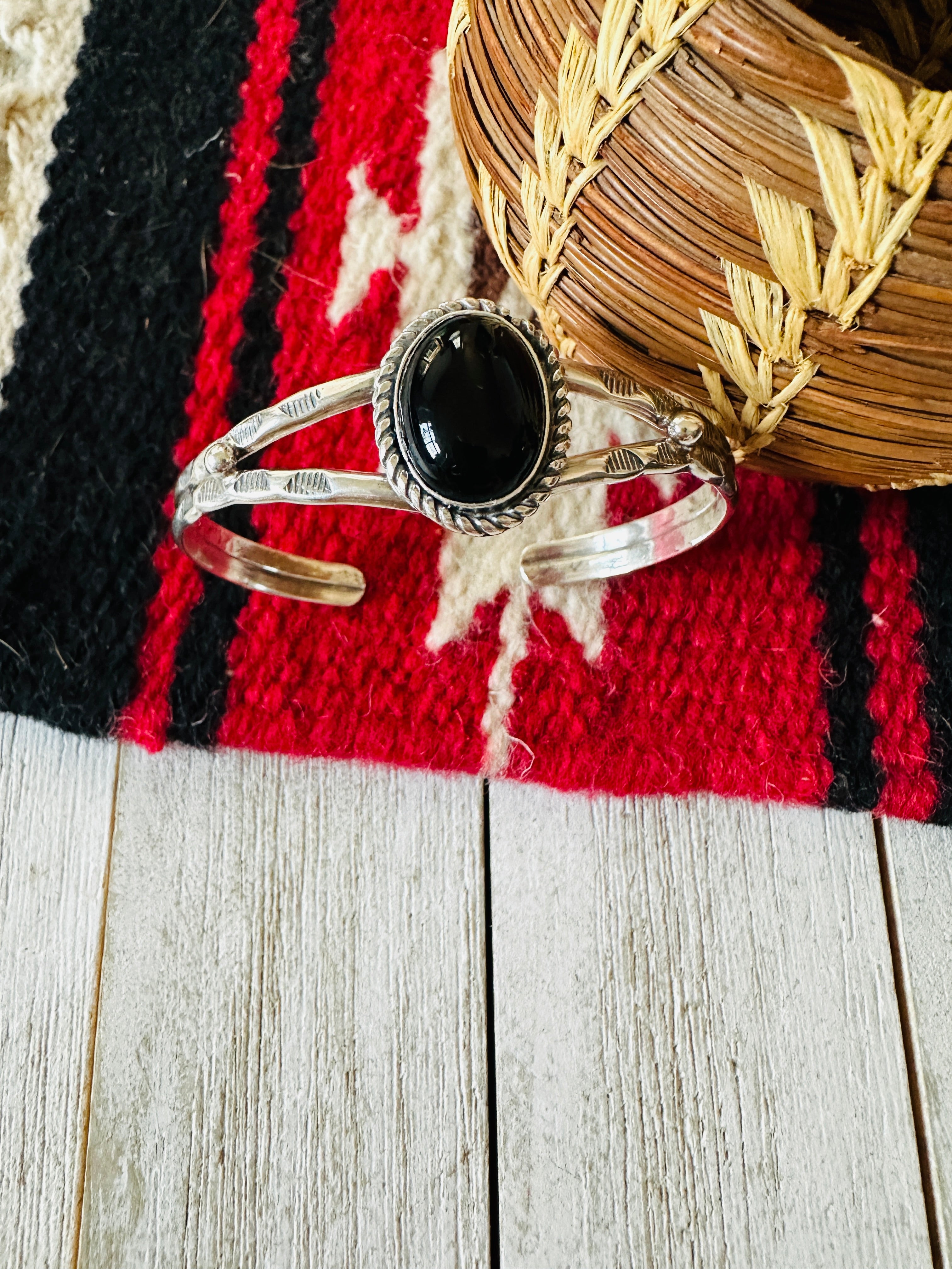 Navajo Sterling Silver & Black Onyx Cuff Bracelet