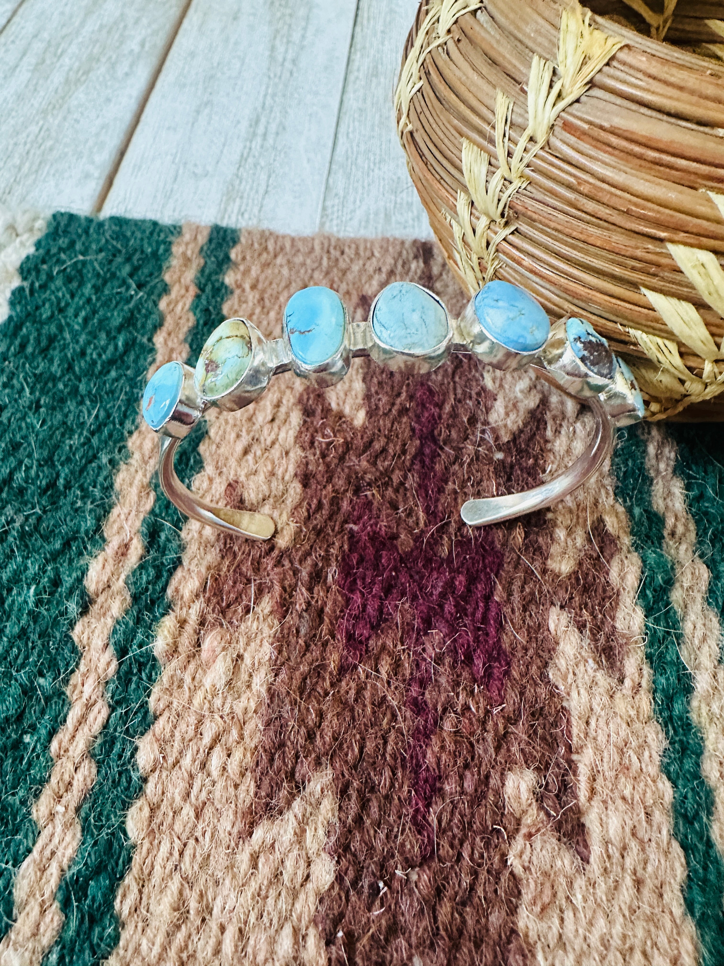 Navajo Sterling Silver & Golden Hills Turquoise Cuff Bracelet