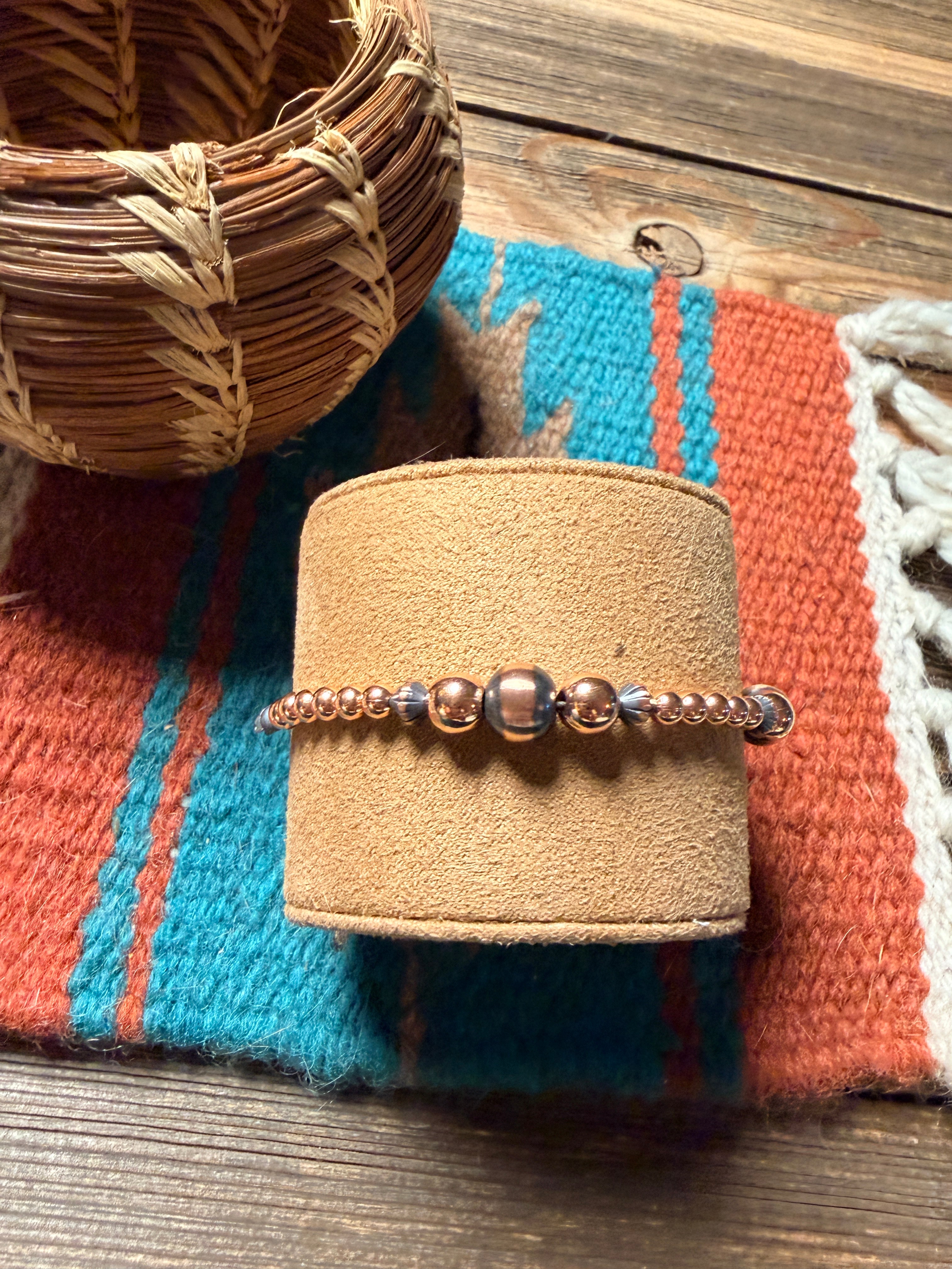 Handcrafted Copper Beaded Bracelet 7.5”