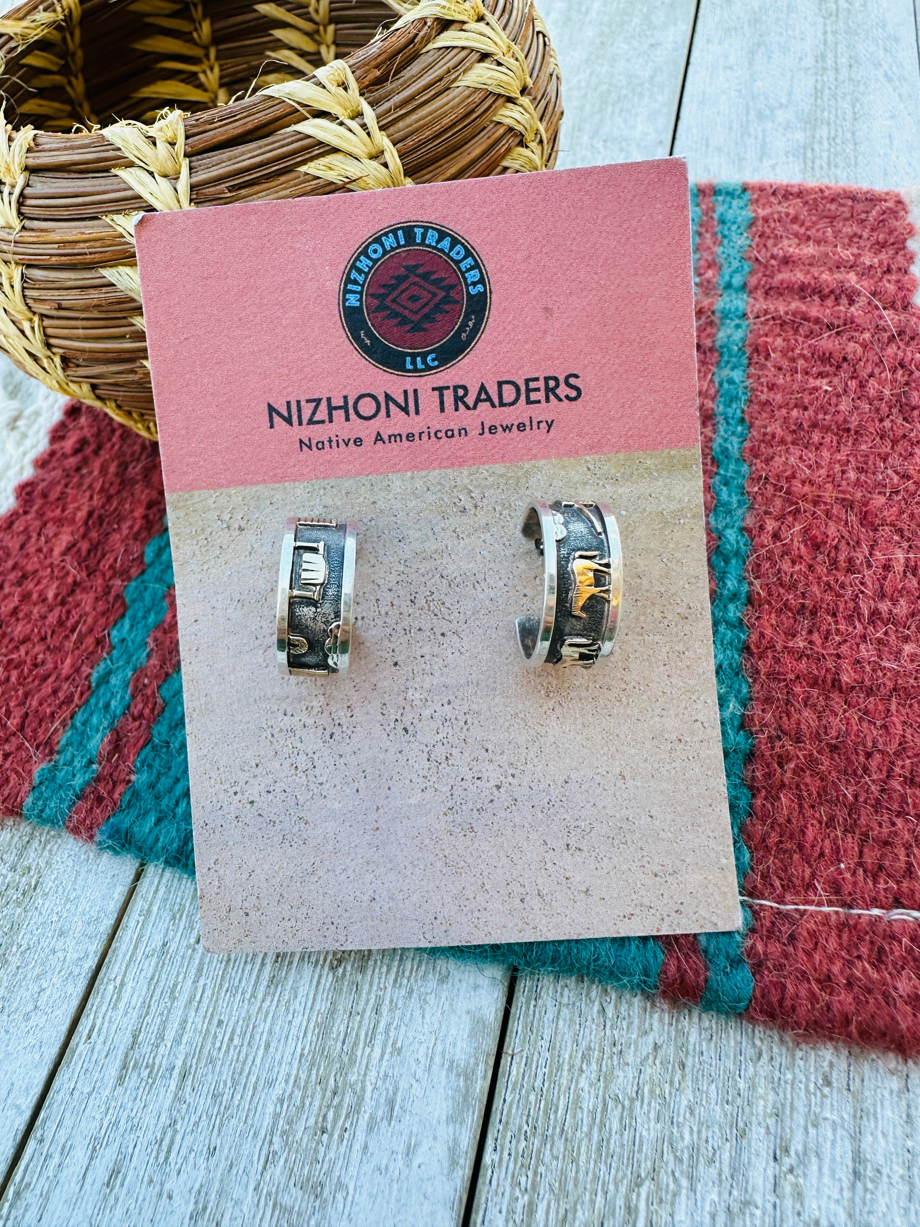 Handcrafted Old Pawn Sterling Silver with 14K Gold Overlay Hoop Earrin