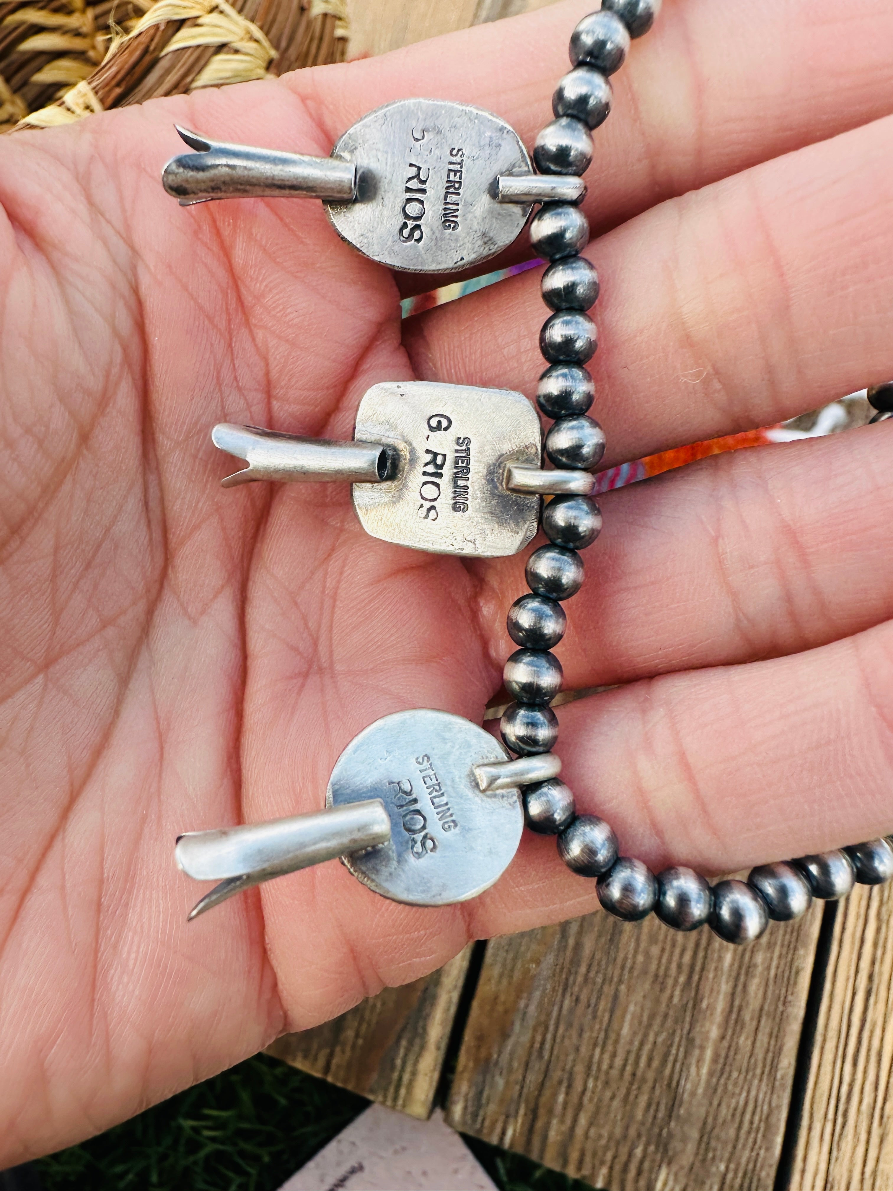 Handcrafted 3mm Sterling Silver Pearl, Turquoise & Spiny Oyster Blossom Stretch Bracelet