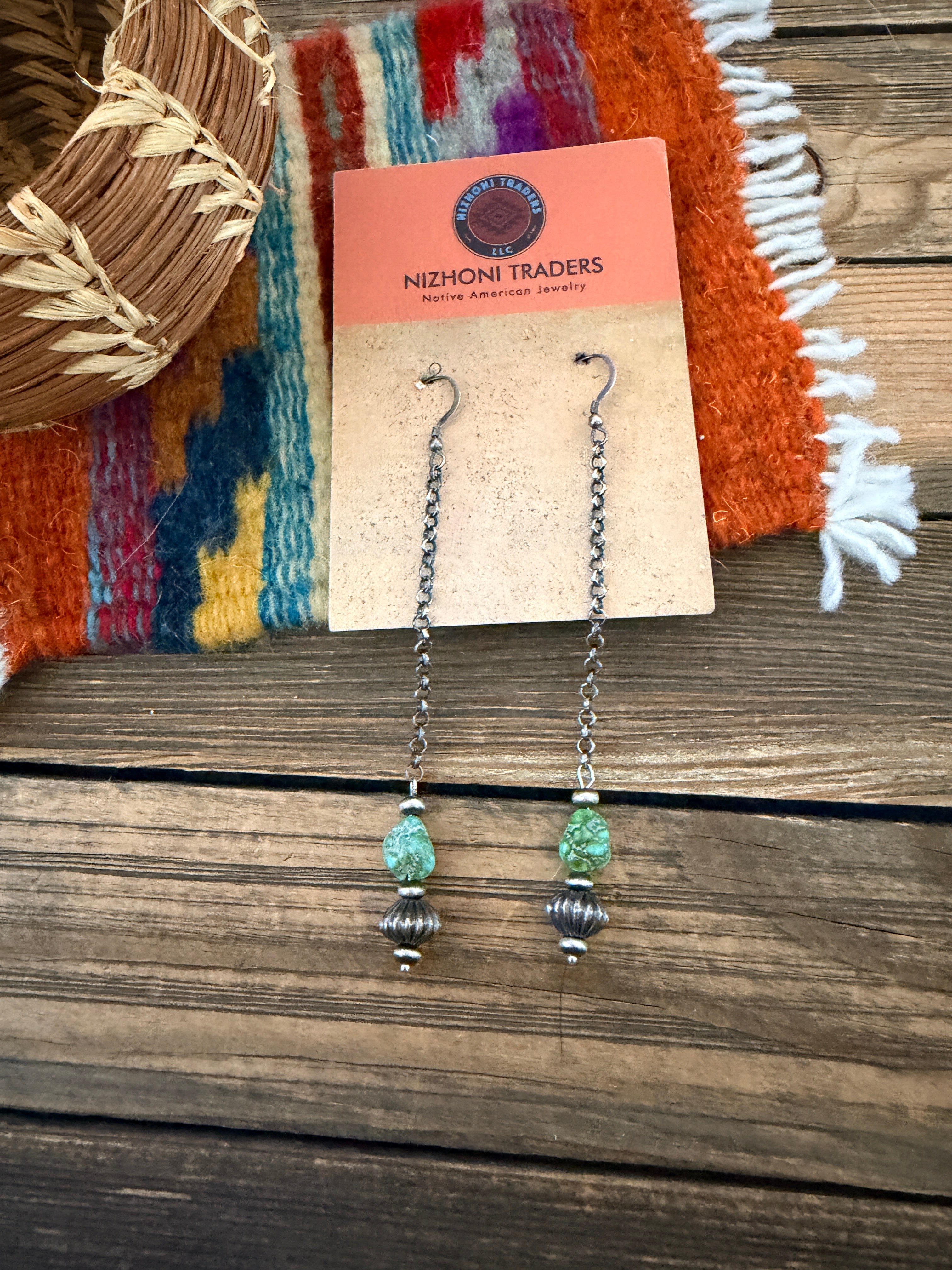 Handcrafted Sonoran Mountain Turquoise & Sterling Silver Beaded Dangle Earrings