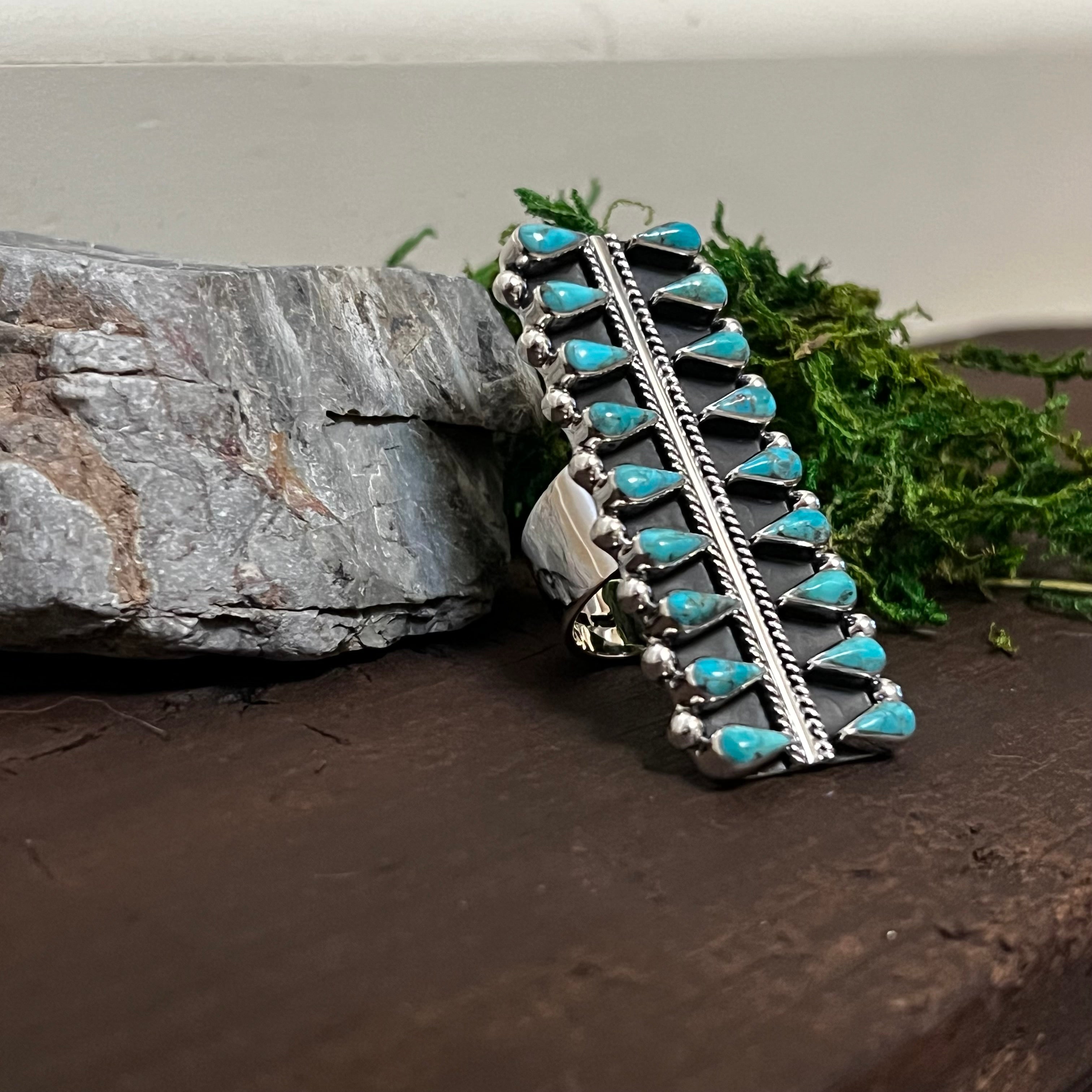 Handmade Sterling Silver & Turquoise Tear Drop Statement Ring