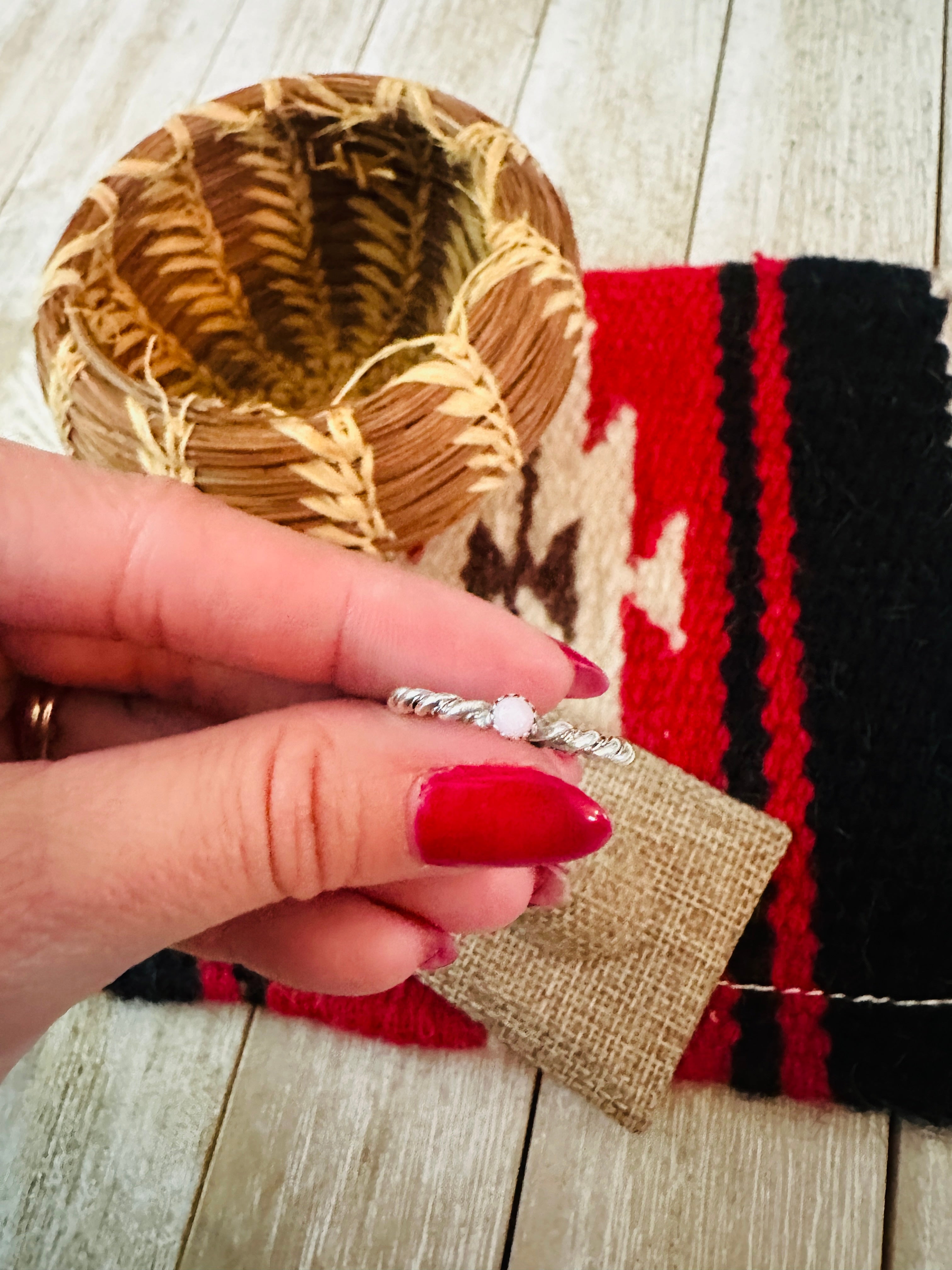 Handcrafted Queen Pink Conch  & Sterling Silver Twisted Band Ring