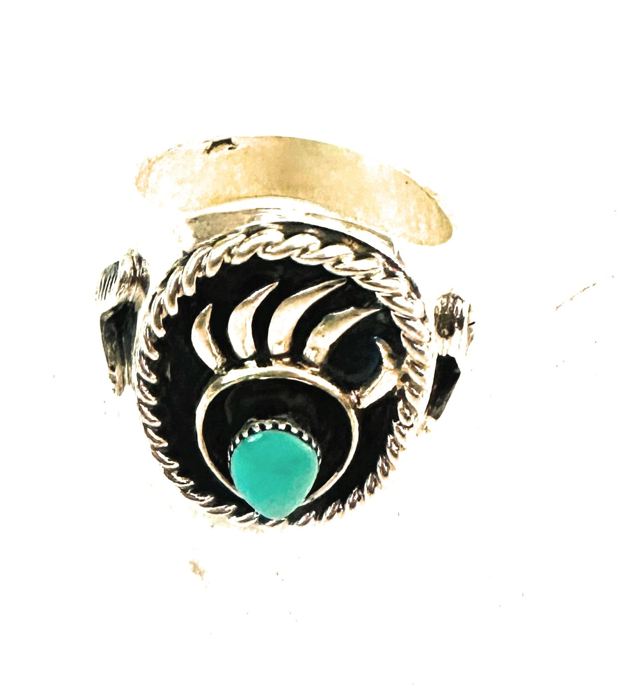 Navajo Turquoise & Sterling Silver Bear Paw Cigar Band Ring Size 11