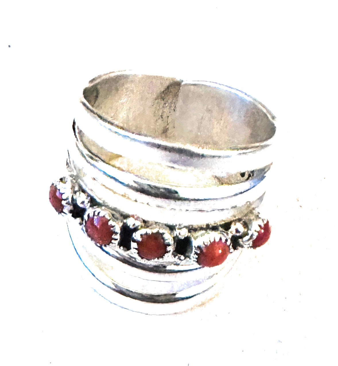 Navajo Coral & Sterling Silver Bar Ring