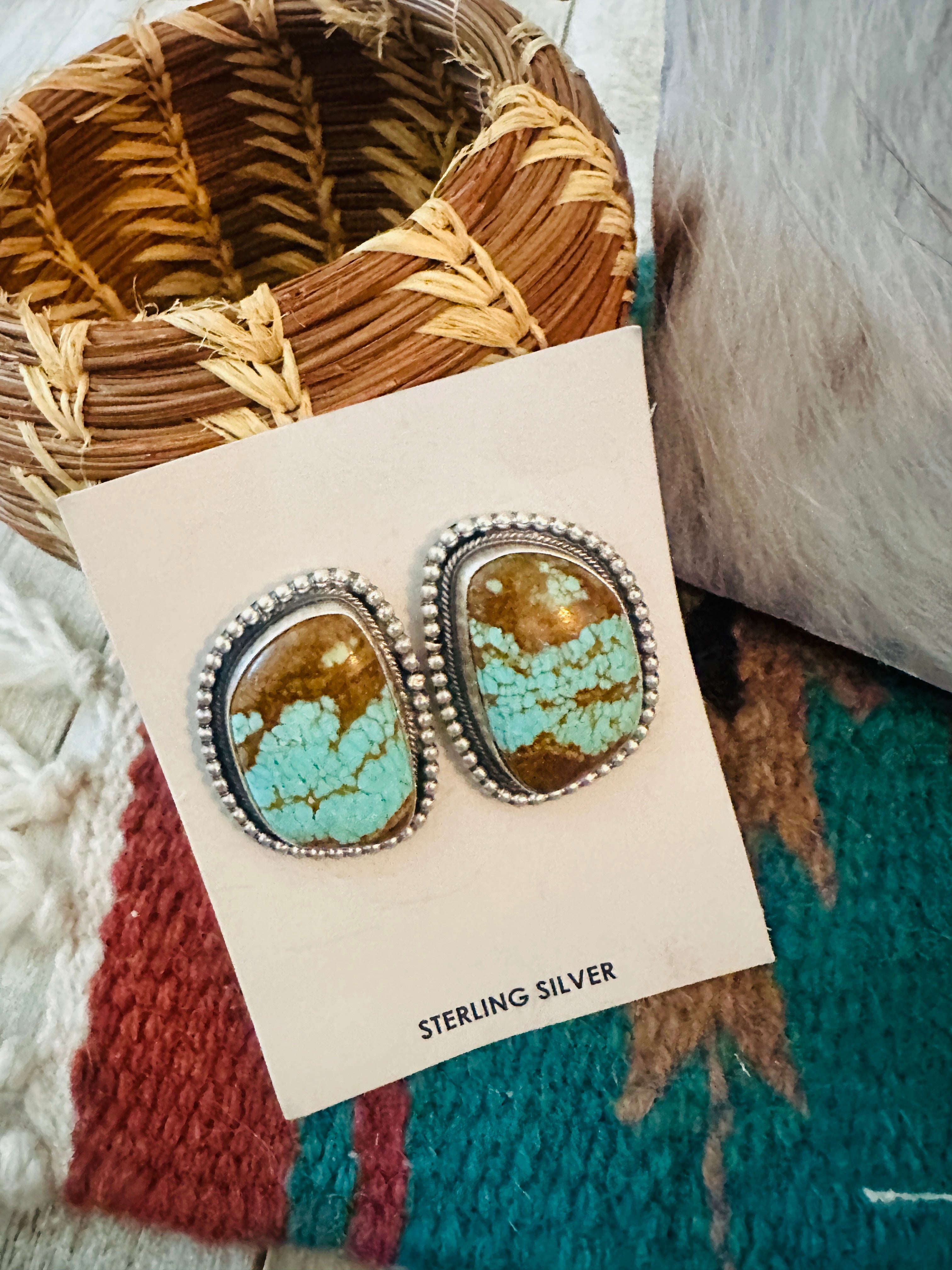 Handcrafted Number 8 Turquoise & Sterling Silver Necklace and Earring Set by Darrin Livingston