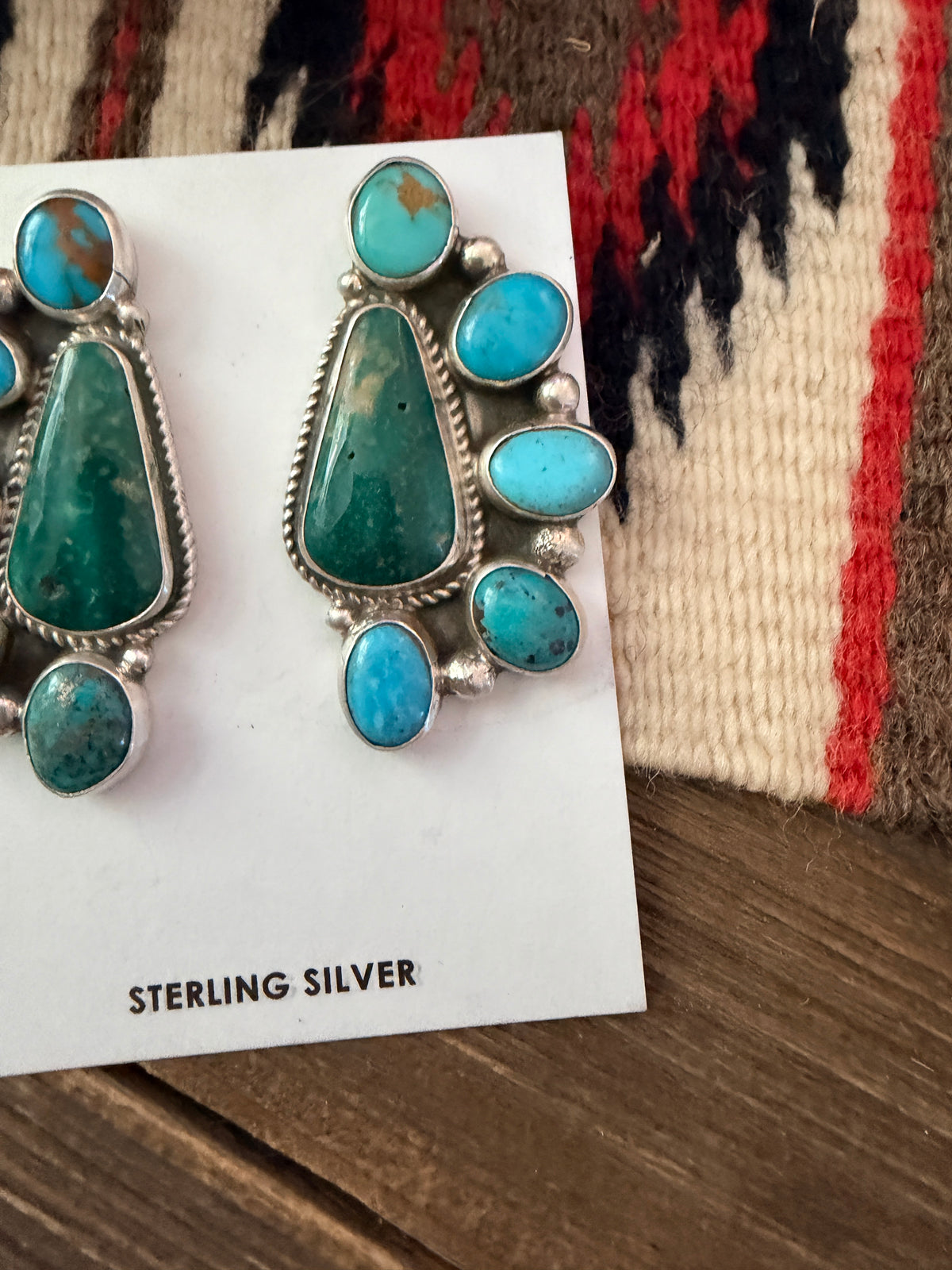 Handcrafted Turquoise & Sterling Silver Cluster Post Earrings by Geraldine James