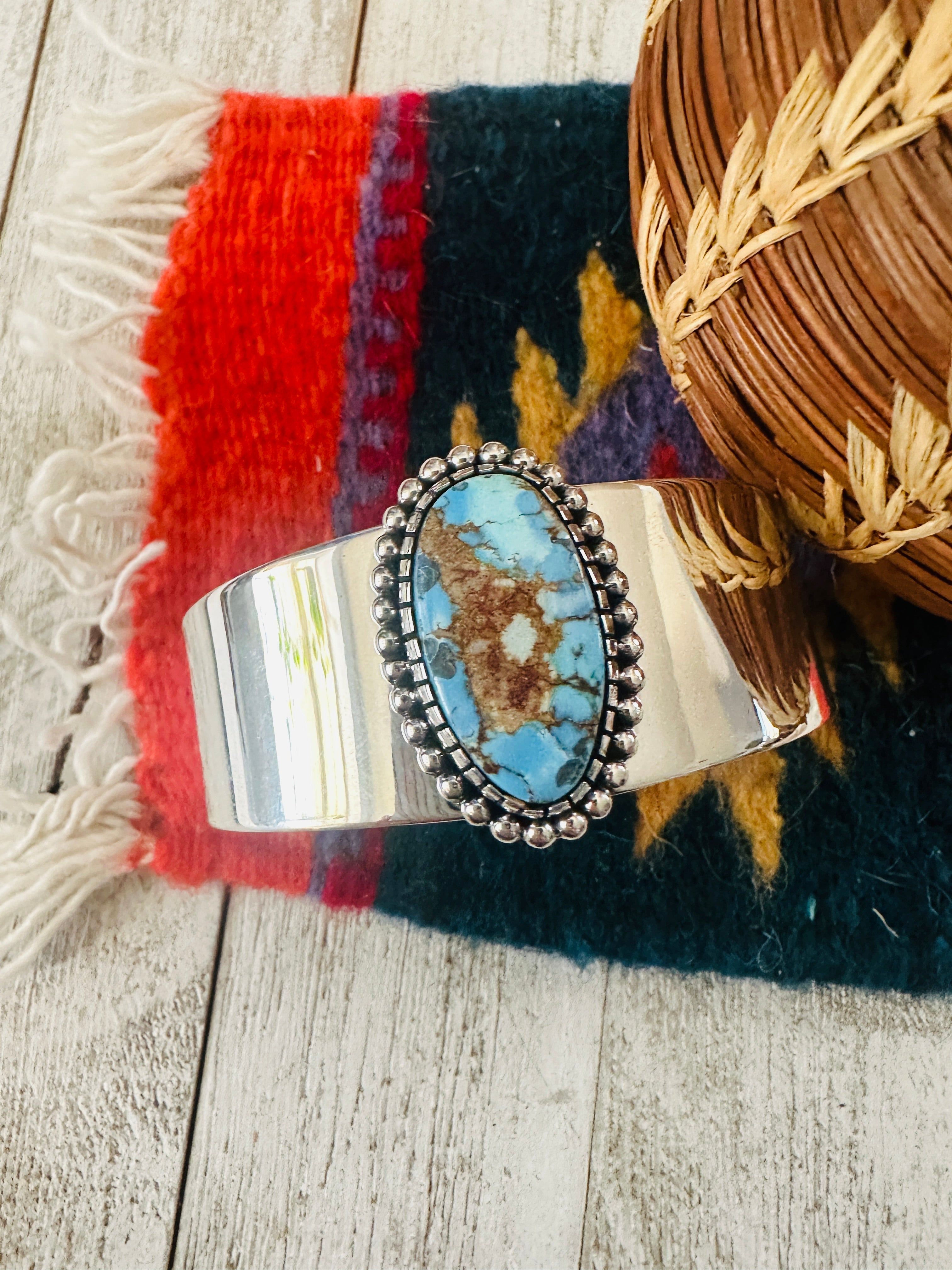 Navajo Golden Hills Turquoise & Sterling Silver Cuff Bracelet