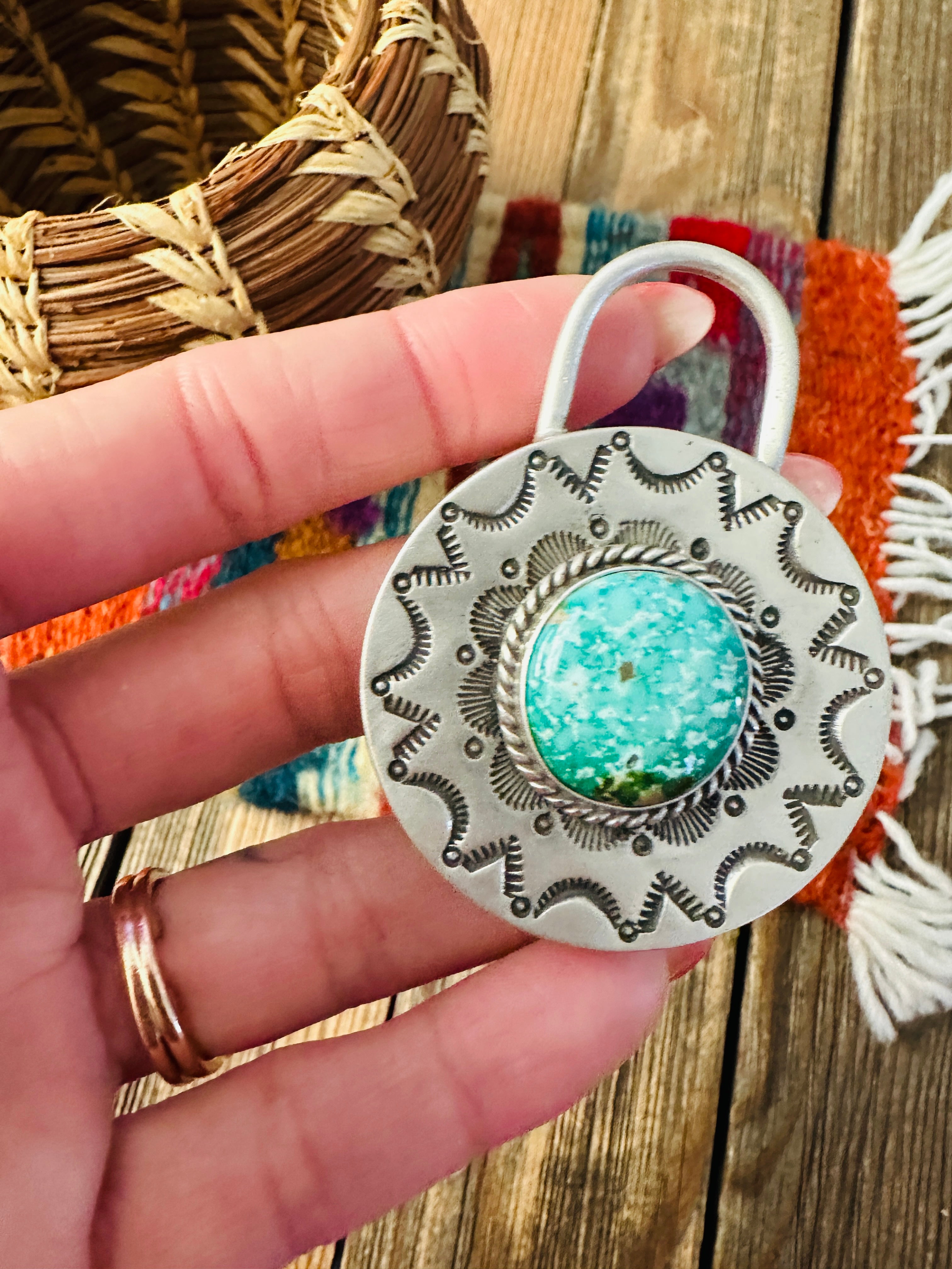 Handcrafted Turquoise & Sterling Silver Locket Style Pendant by Charles Johnson