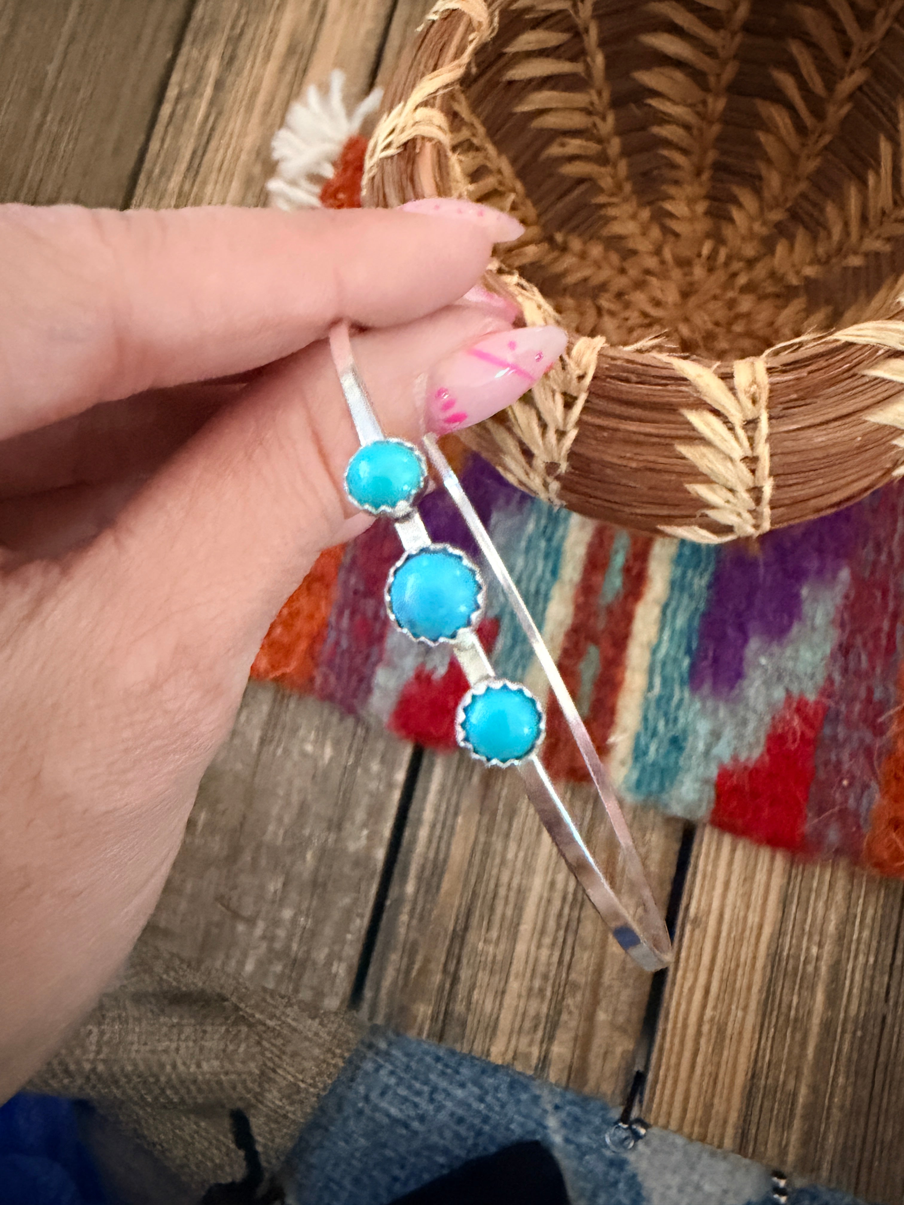 Handmade Turquoise & Sterling Silver Bangle Bracelet