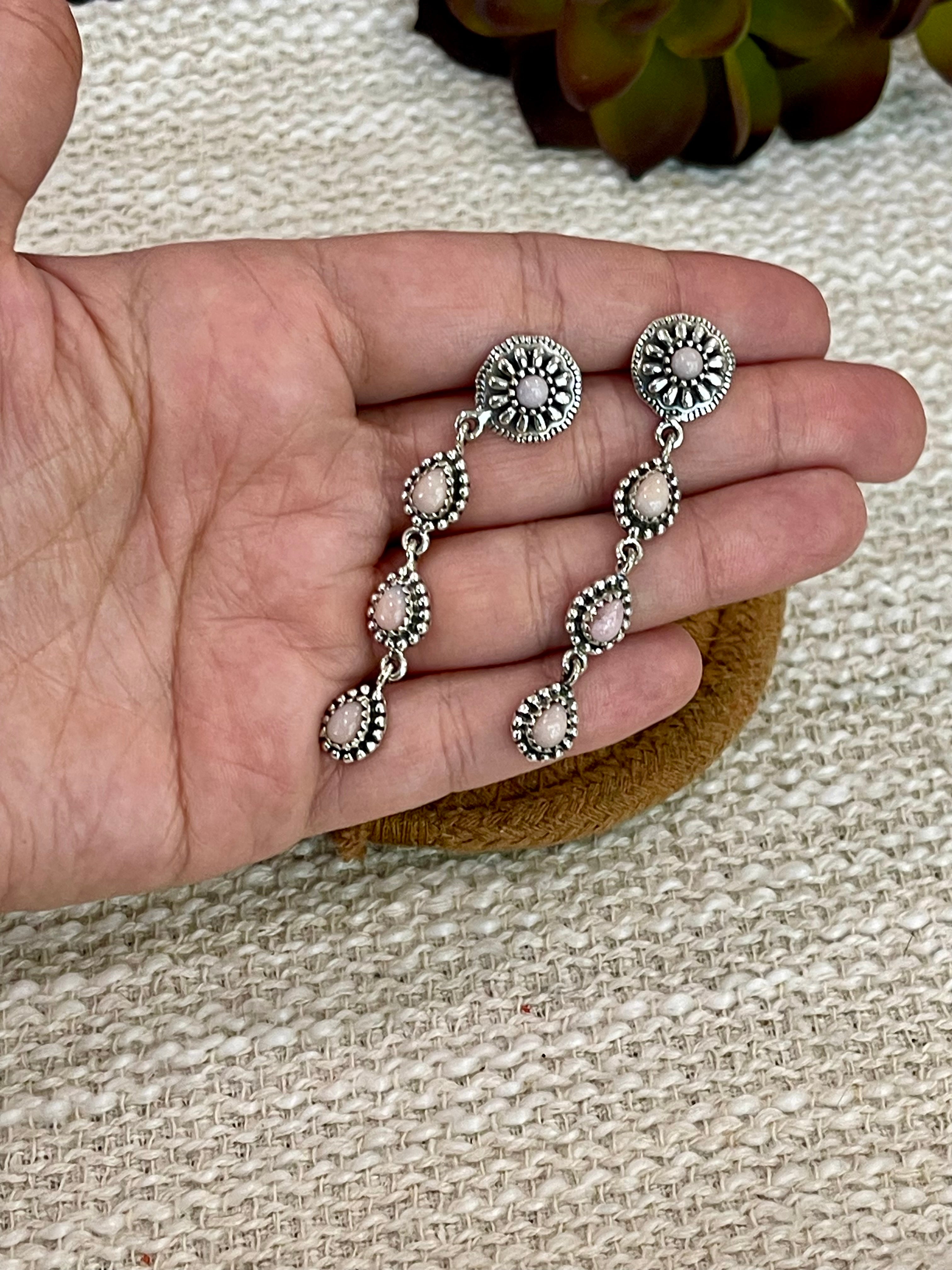 Handmade Pink Opal and Sterling Silver Dangle Earrings