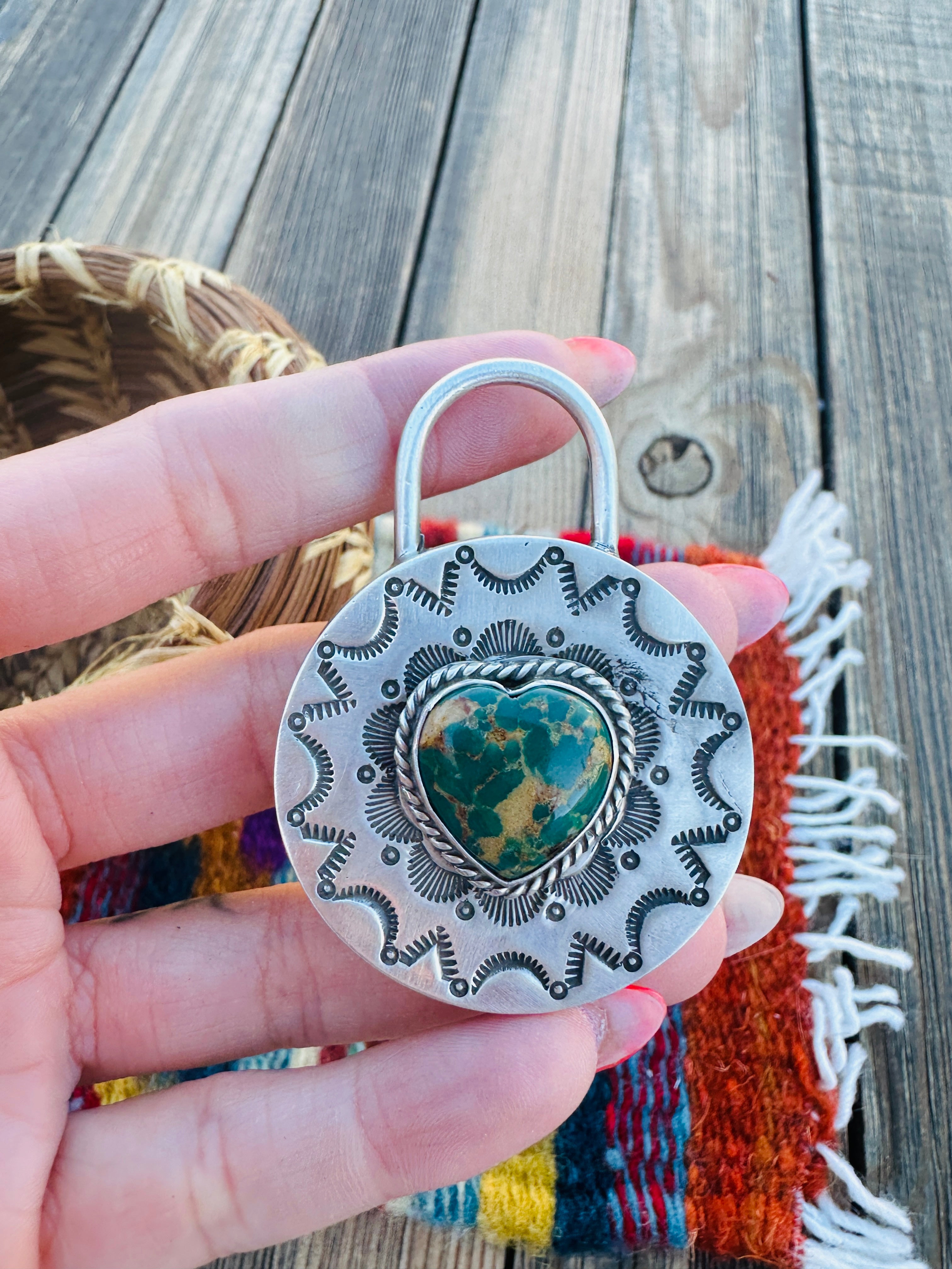 Handcrafted Turquoise & Sterling Silver Locket Style Pendant by Charles Johnson