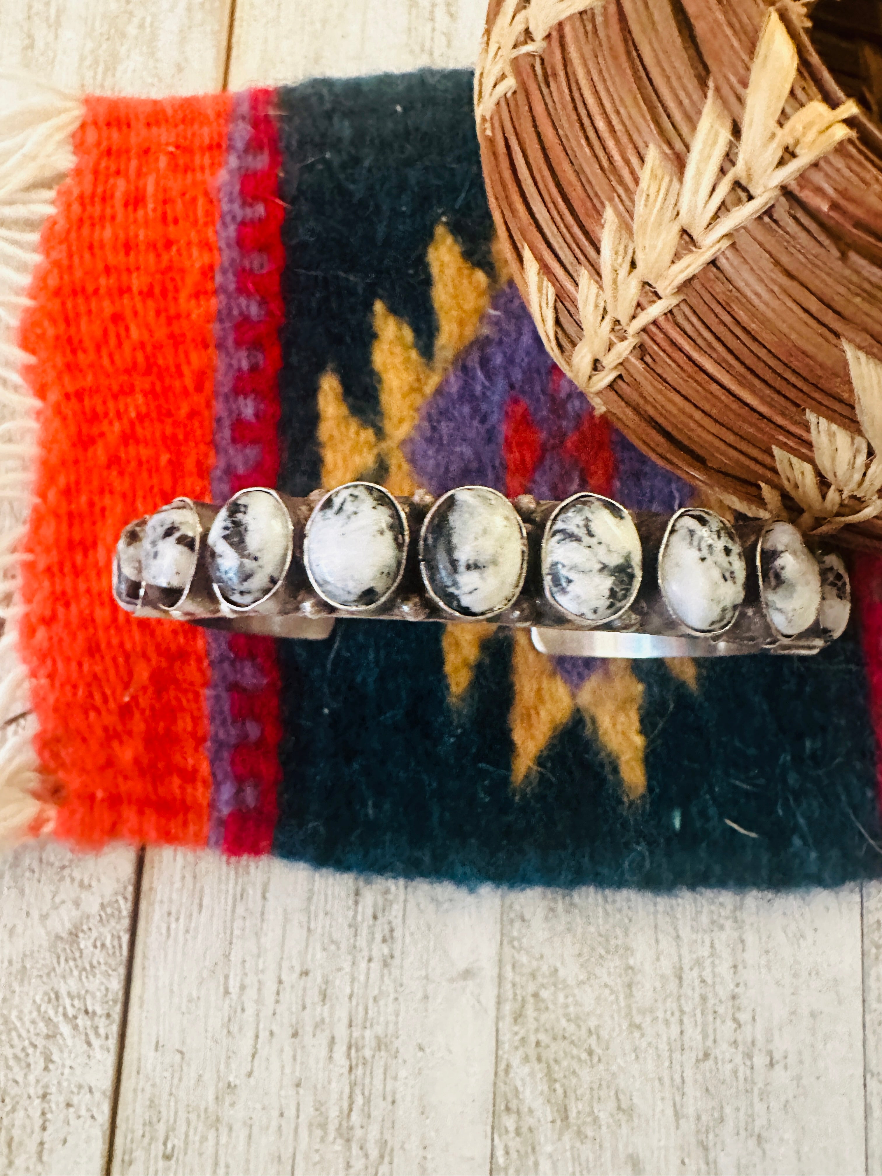 Navajo Sterling Silver & White Buffalo Cuff Bracelet