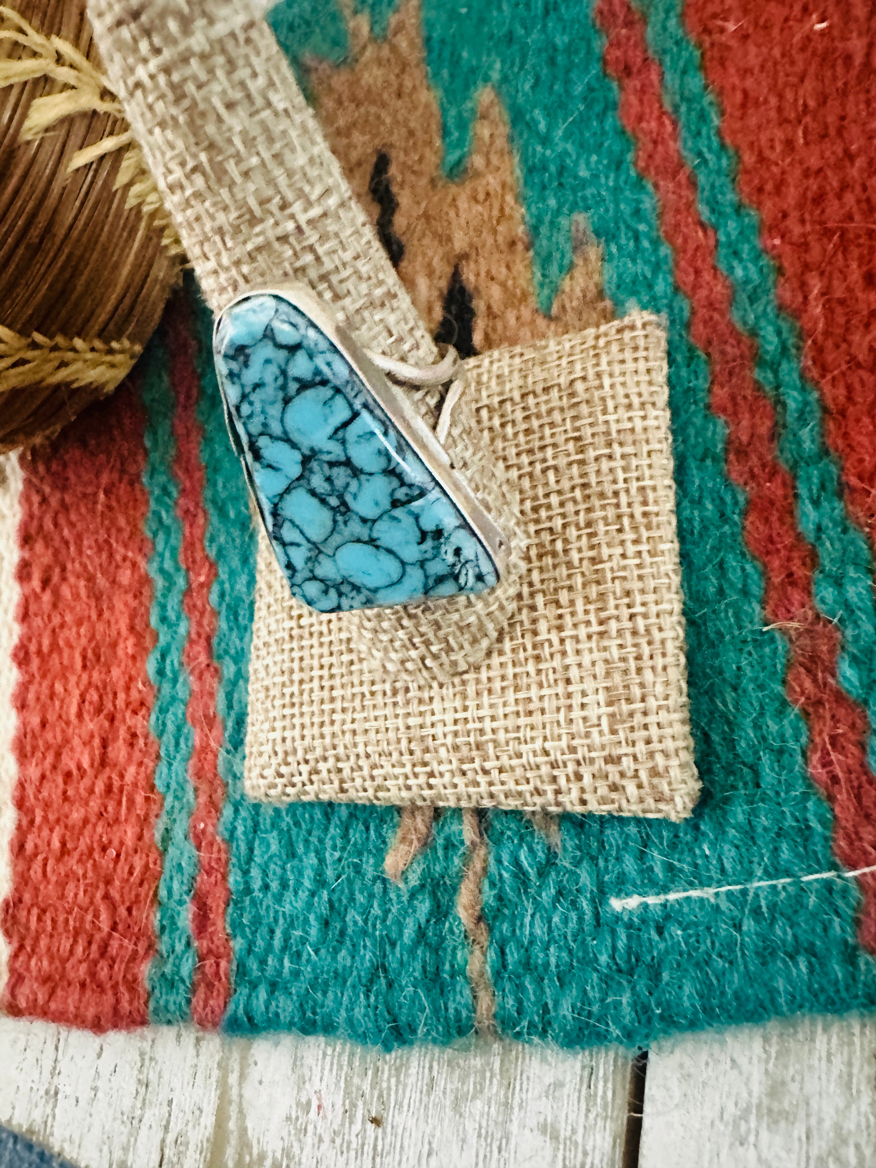 Handcrafted Old Pawn Sterling Silver & Turquoise Ring Size 9