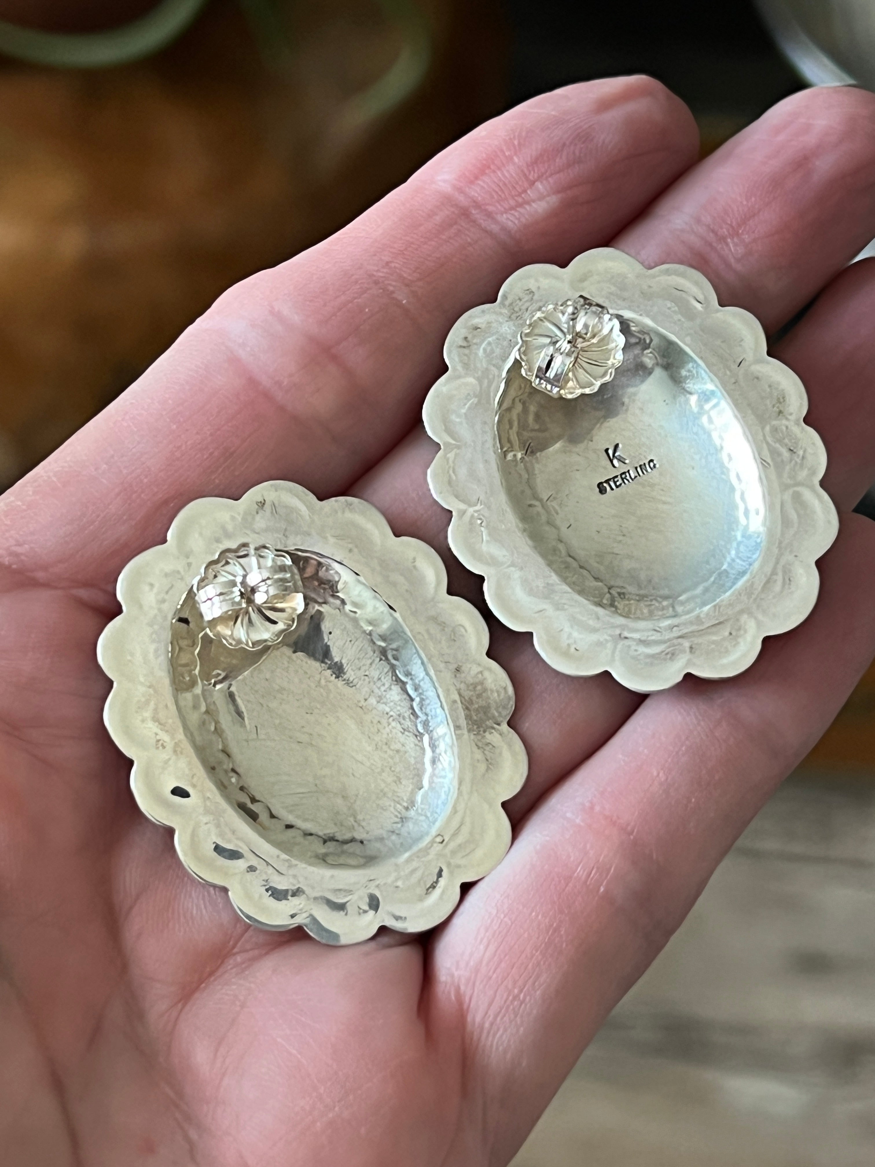 Handcrafted Bohemian Bliss Sterling Silver and Turquoise Concho Post Earrings by Annabelle (Kee) Lantana