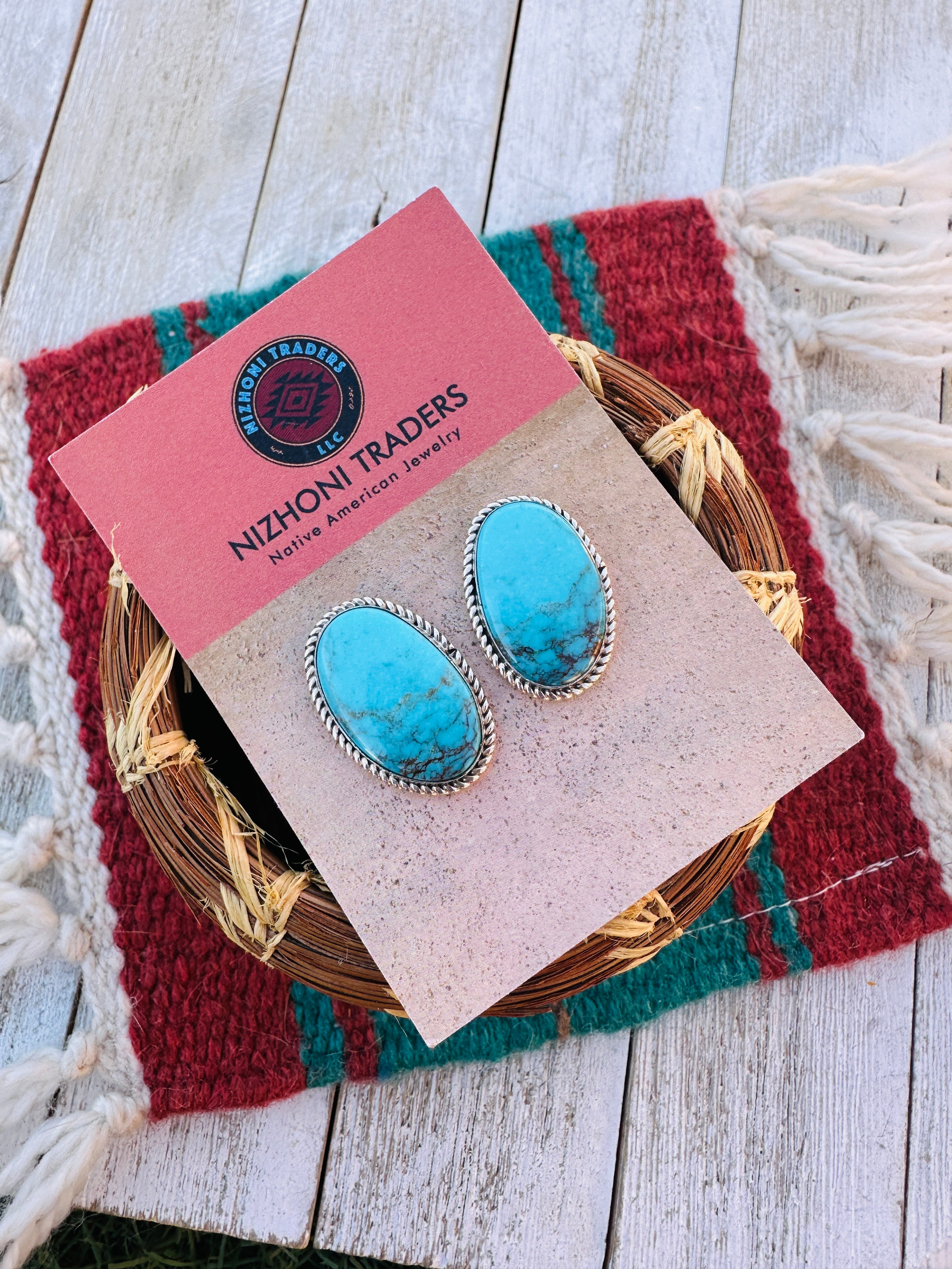 Handcrafted Kingman Turquoise & Sterling Silver Post Earrings