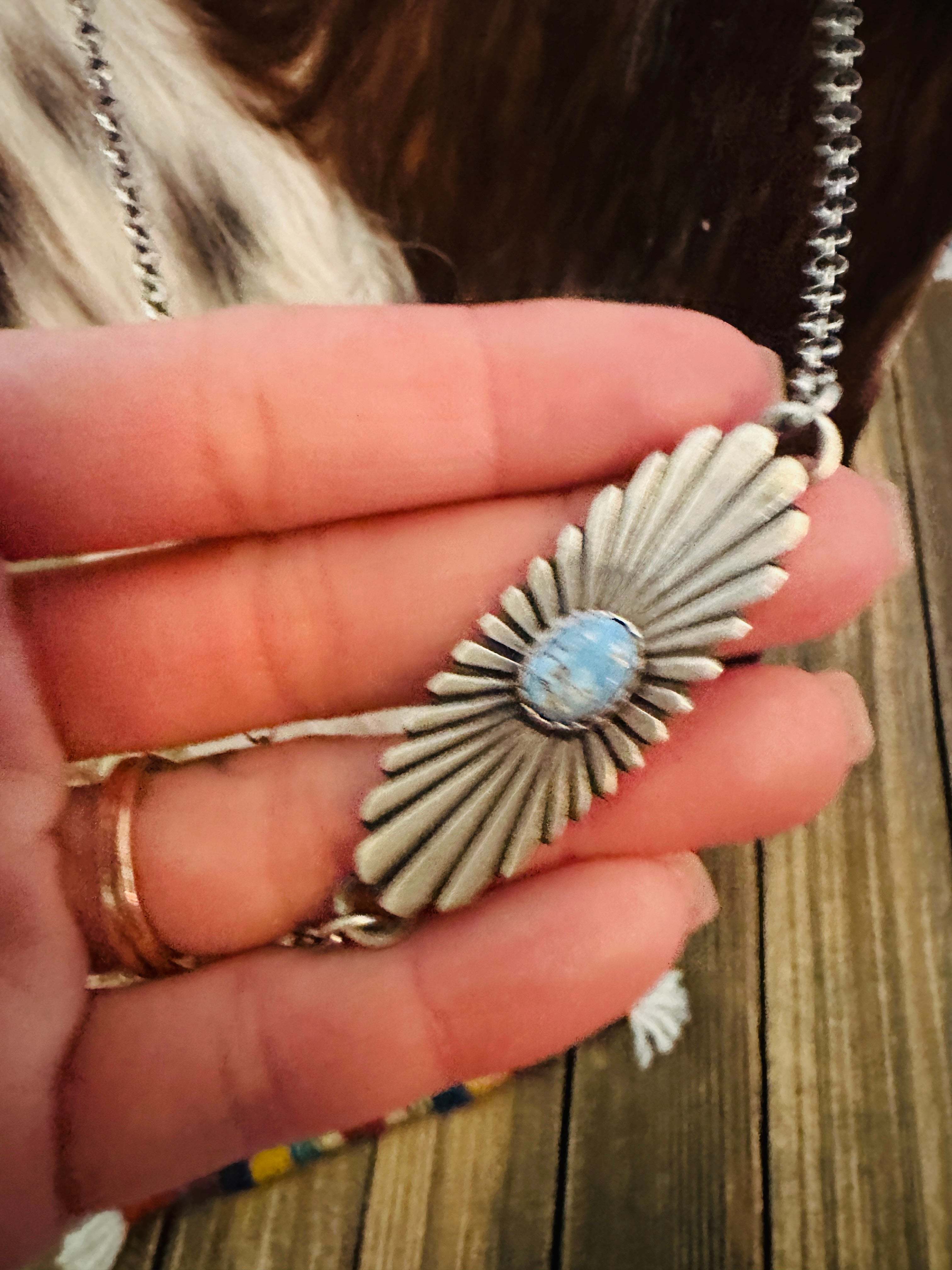 Handcrafted Golden Hills Turquoise & Sterling Silver Necklace by Leroy James