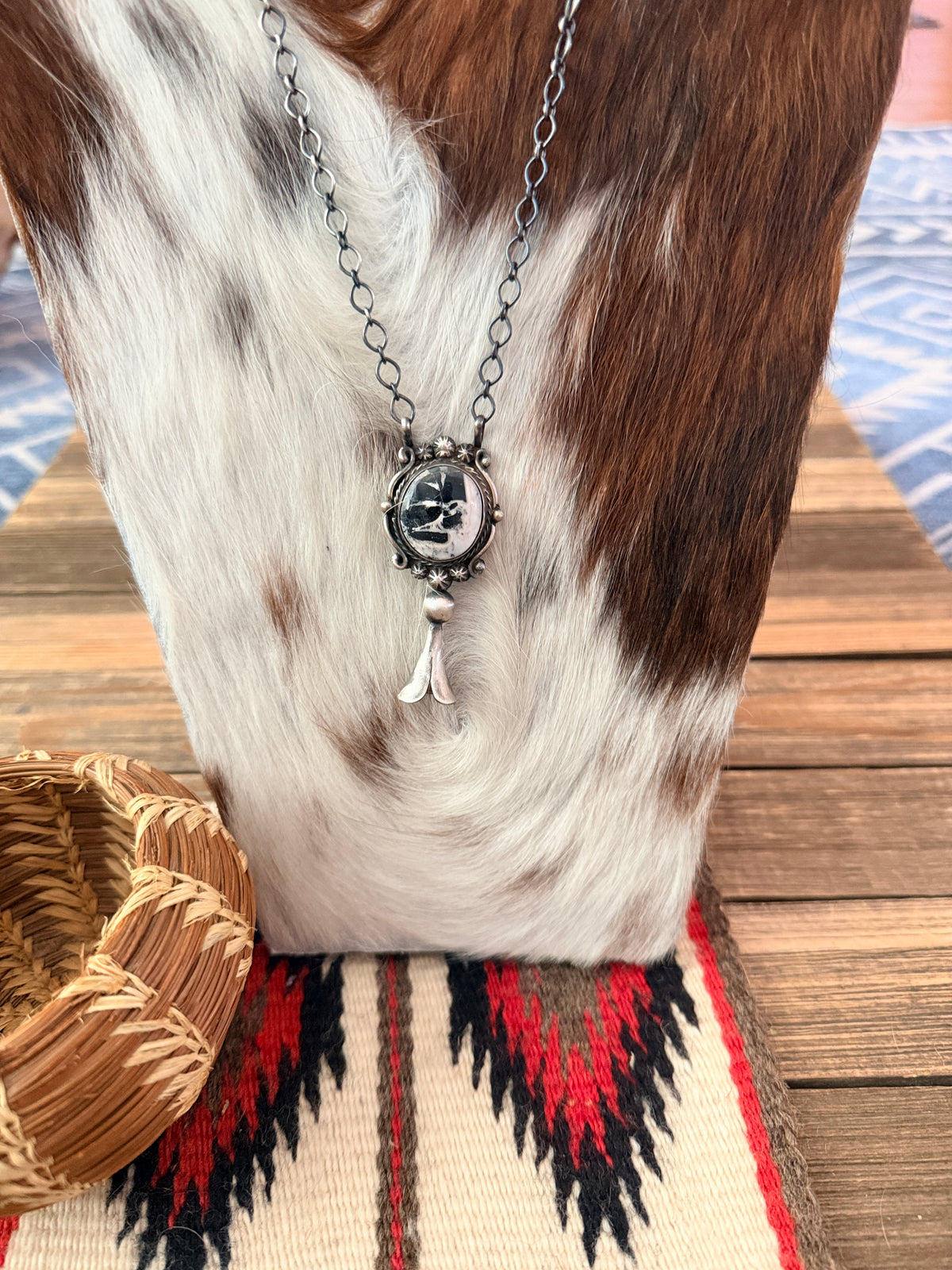 Handcrafted White Buffalo & Sterling Silver Blossom Necklace by Sheila Becenti