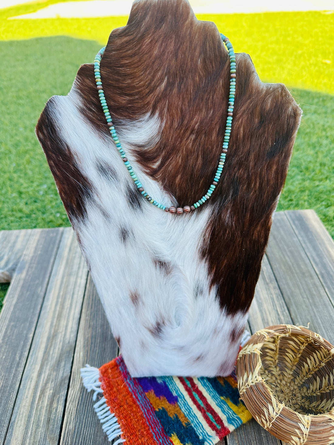 Handcrafted Turquoise & Copper 14” Beaded Necklace