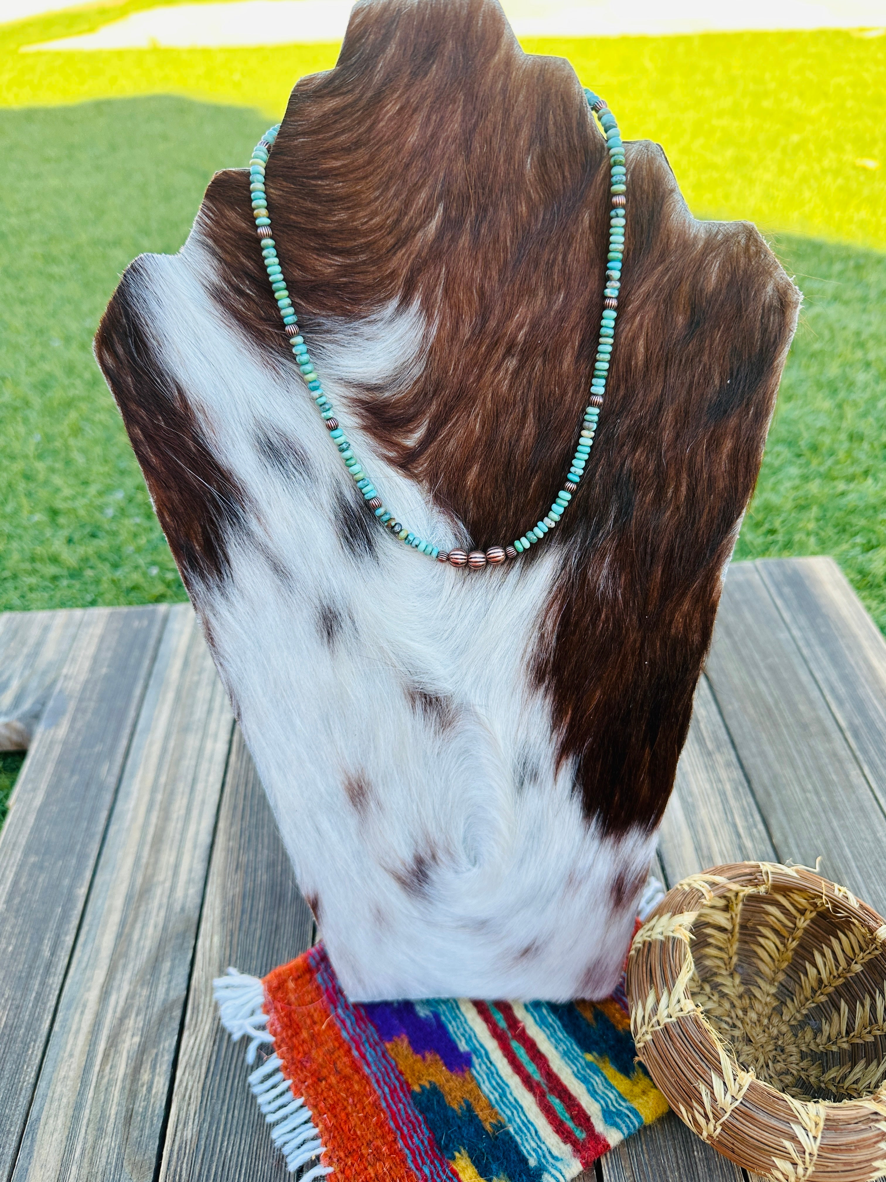 Handcrafted Turquoise & Copper 14” Beaded Necklace