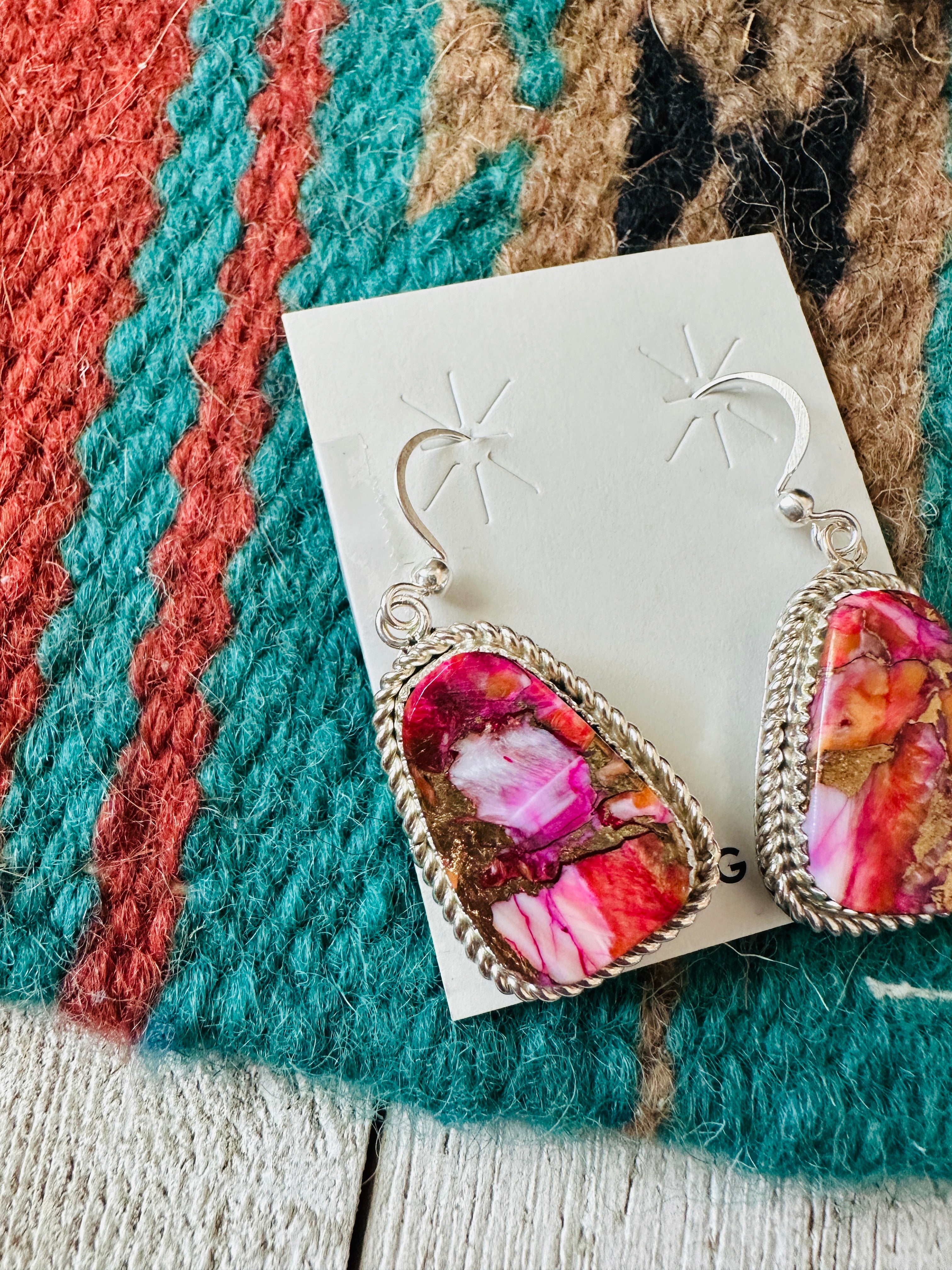 Handcrafted Pink Mojave and Sterling Silver Dangle Earrings