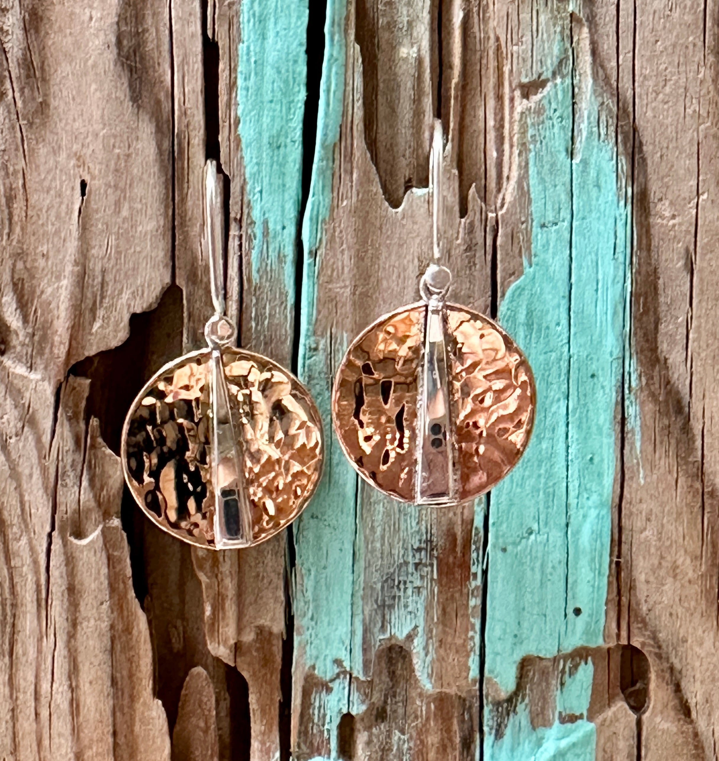 Hammered Copper Dish with Sterling Silver Earrings