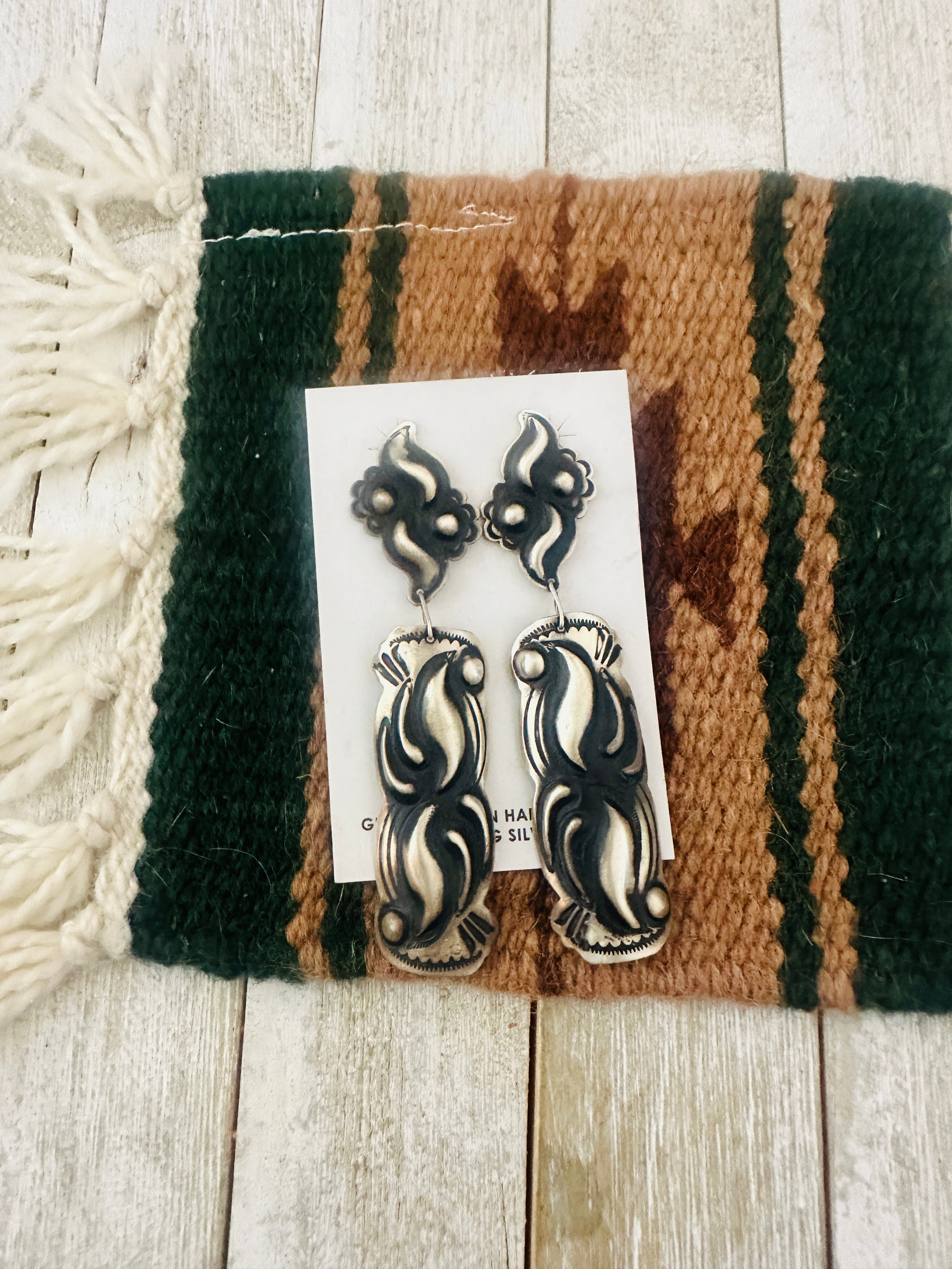 Handcrafted Sterling Silver Concho Dangle Earrings by Leander Tahe