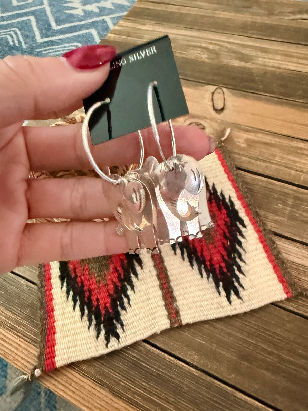 Handcrafted Sterling Silver Elephant Hoop Earrings
