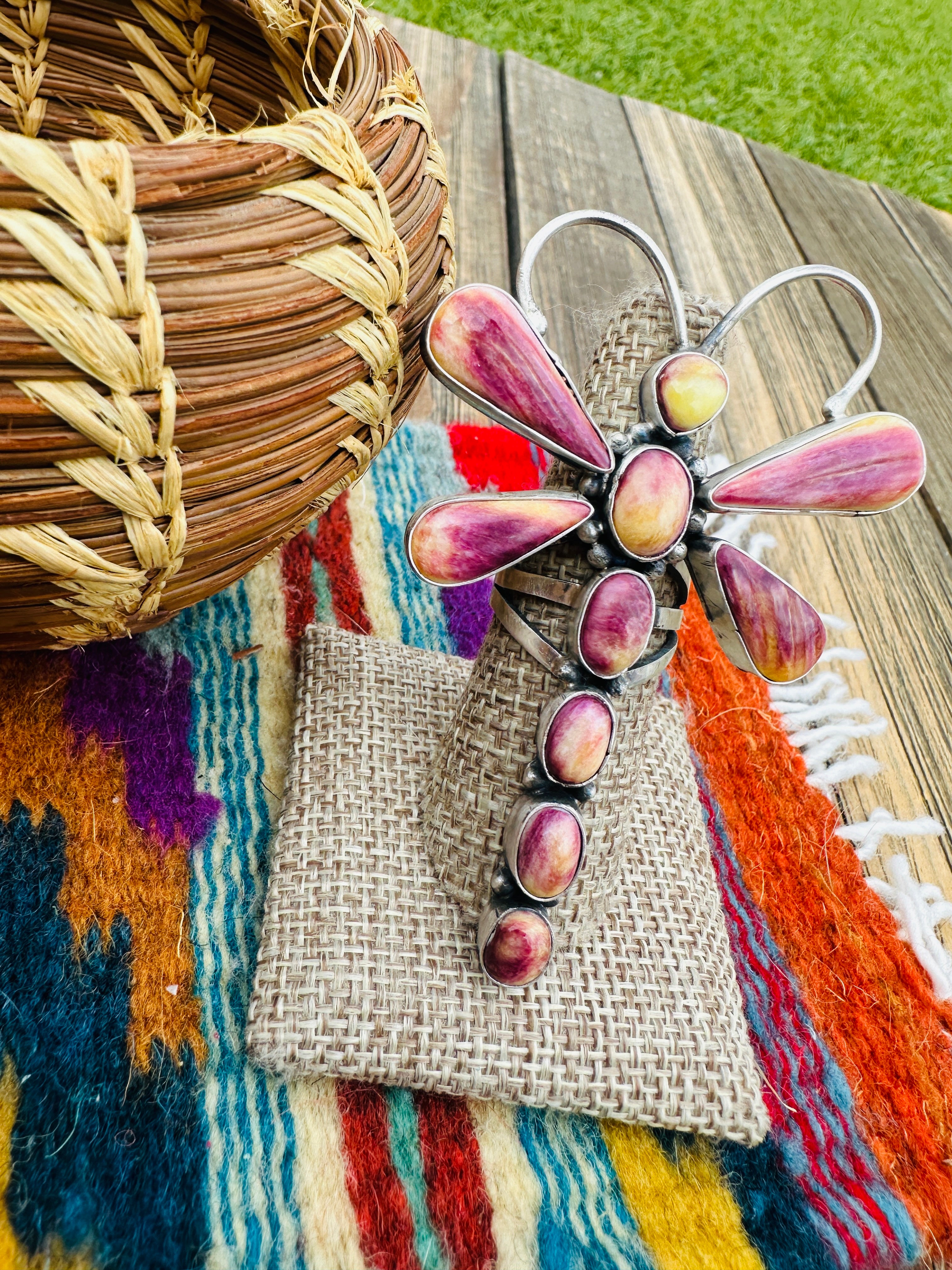 Handcrafted Spiny Oyster & Sterling Silver Dragonfly Ring Size 7.5