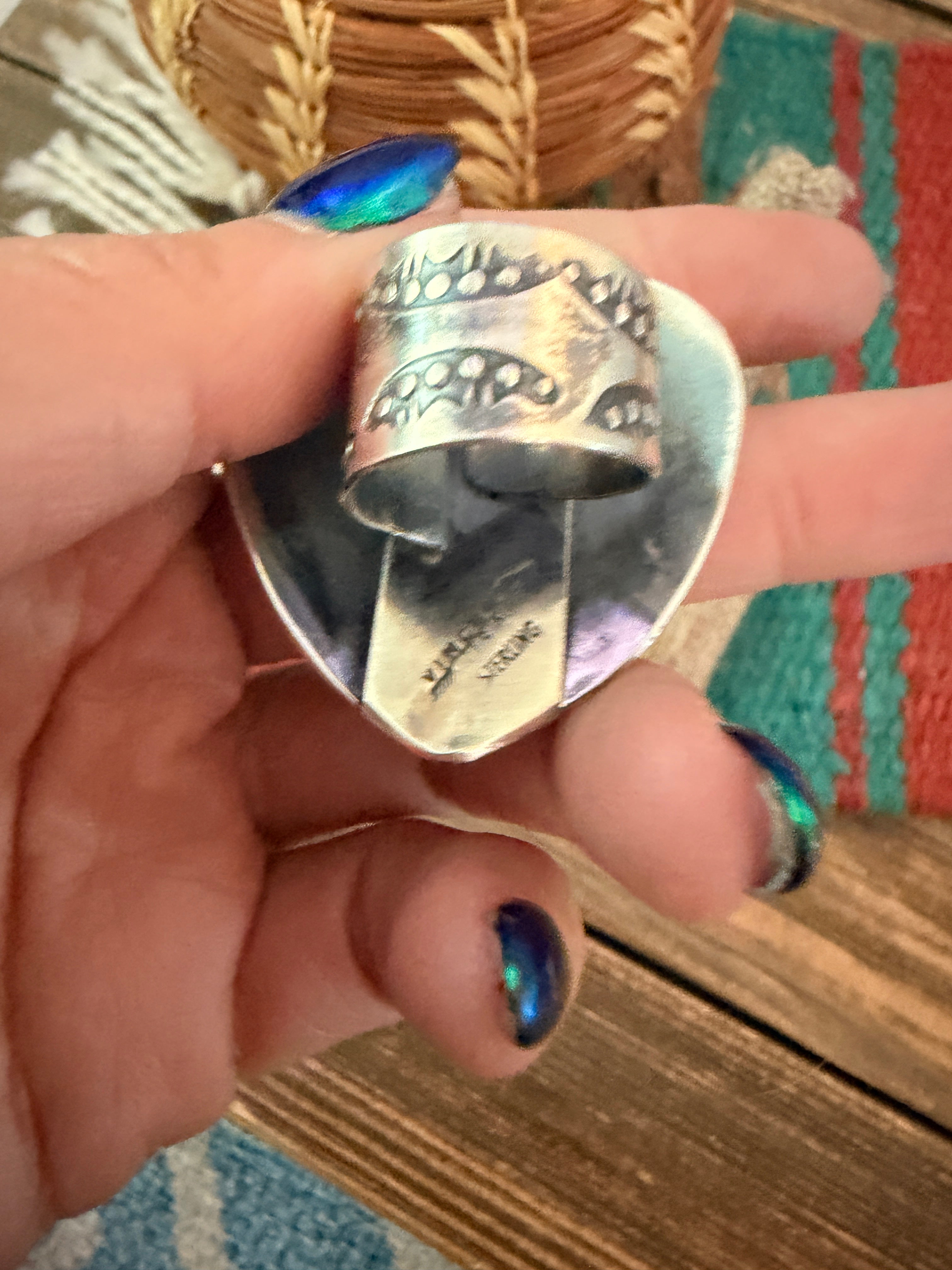 Handcrafted Sterling Silver Adjustable Heart Concho Ring by Vincent Platero