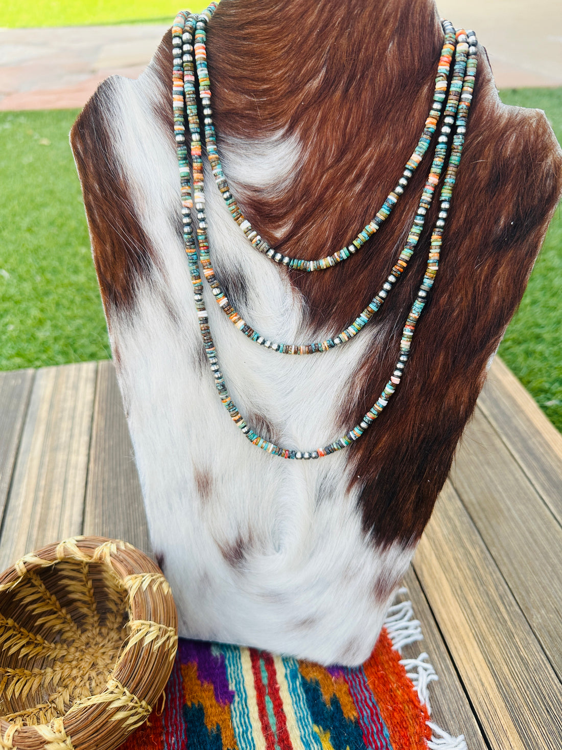 Handcrafted Turquoise, Spiny Oyster & Sterling Silver Beaded Necklace