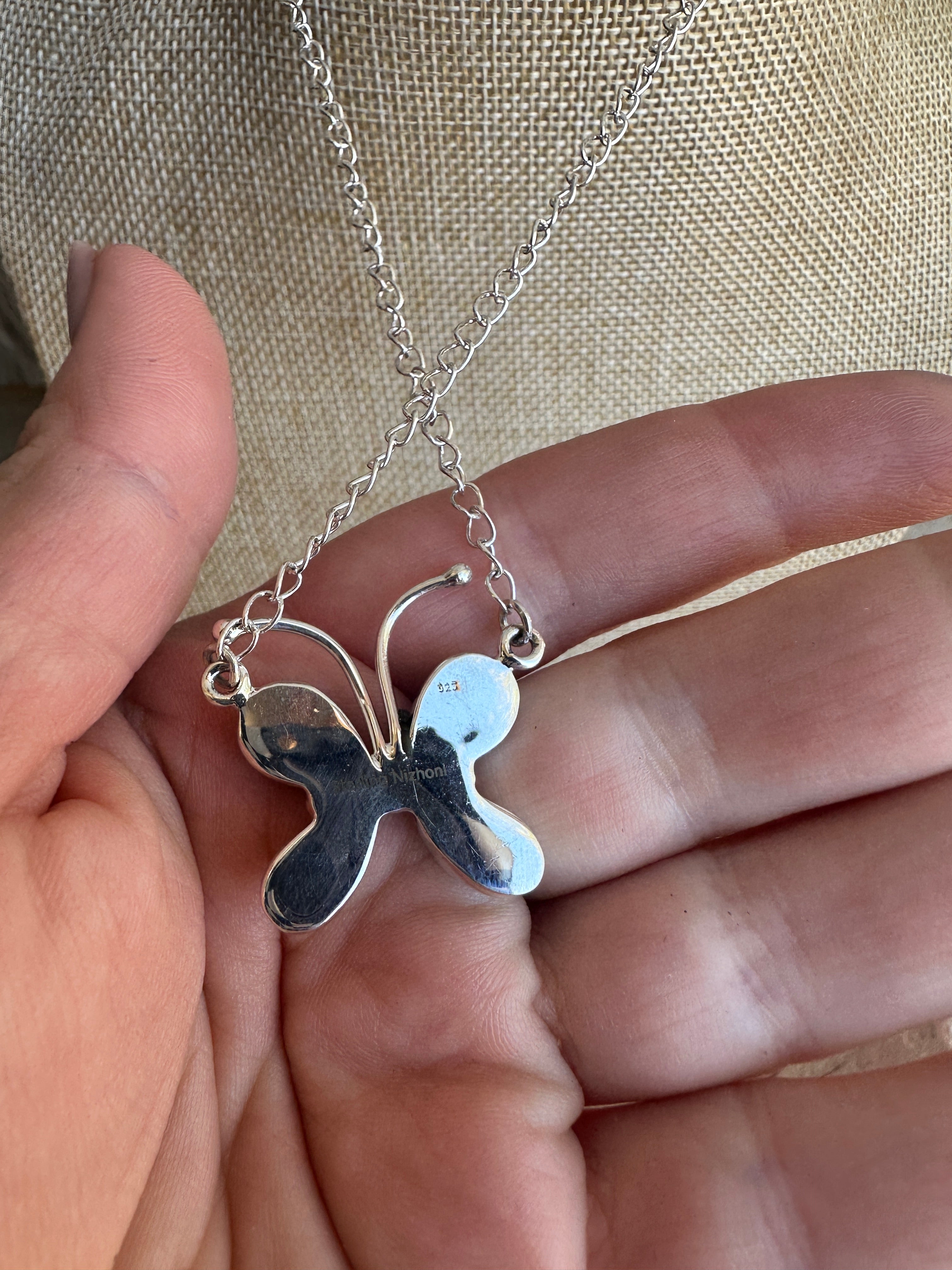 Beautiful Handmade Sterling Silver & Turquoise Butterfly Necklace