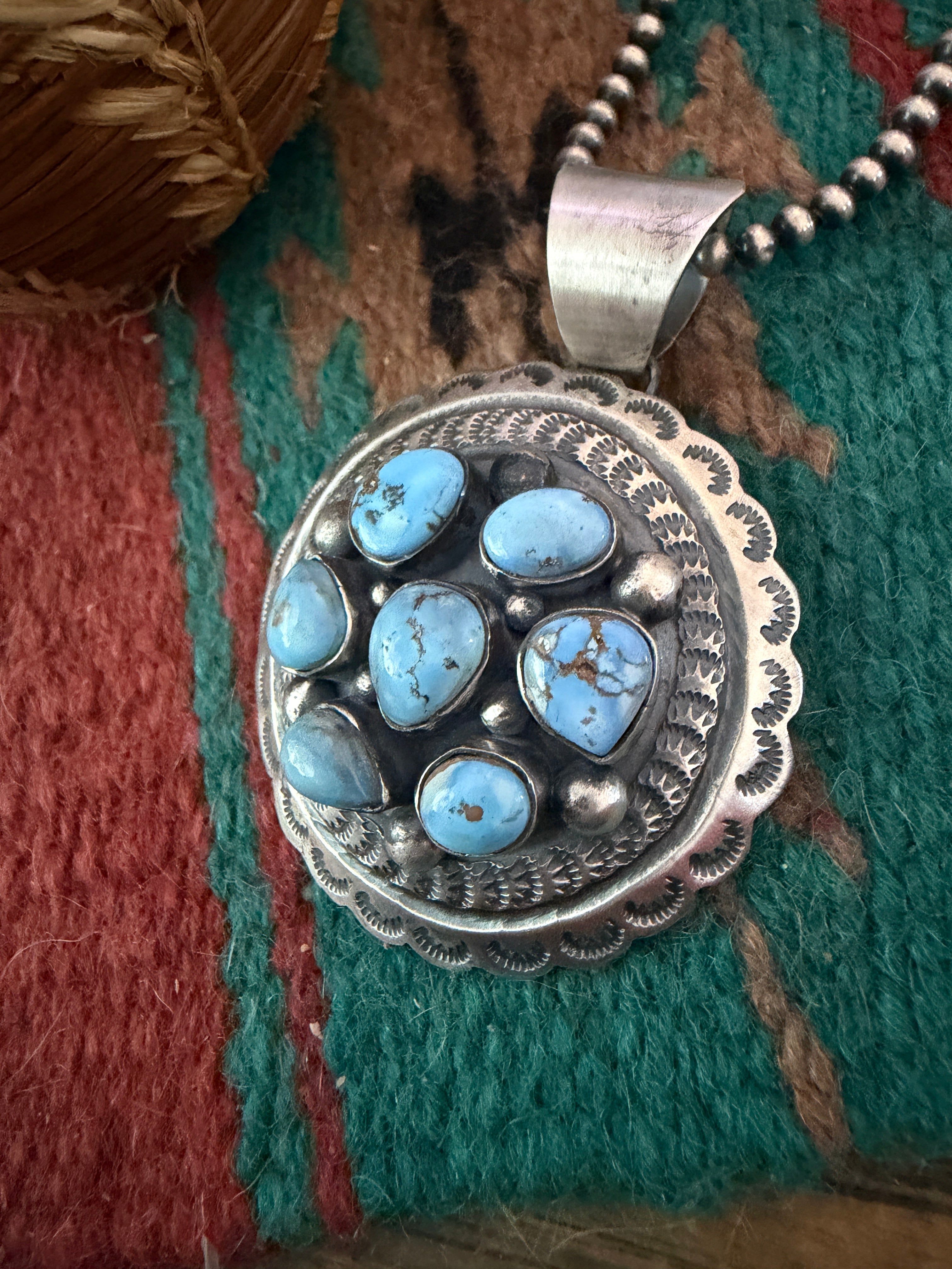 Handcrafted Sterling Silver & Golden Hills Turquoise Concho Pendant by Chimney Butte