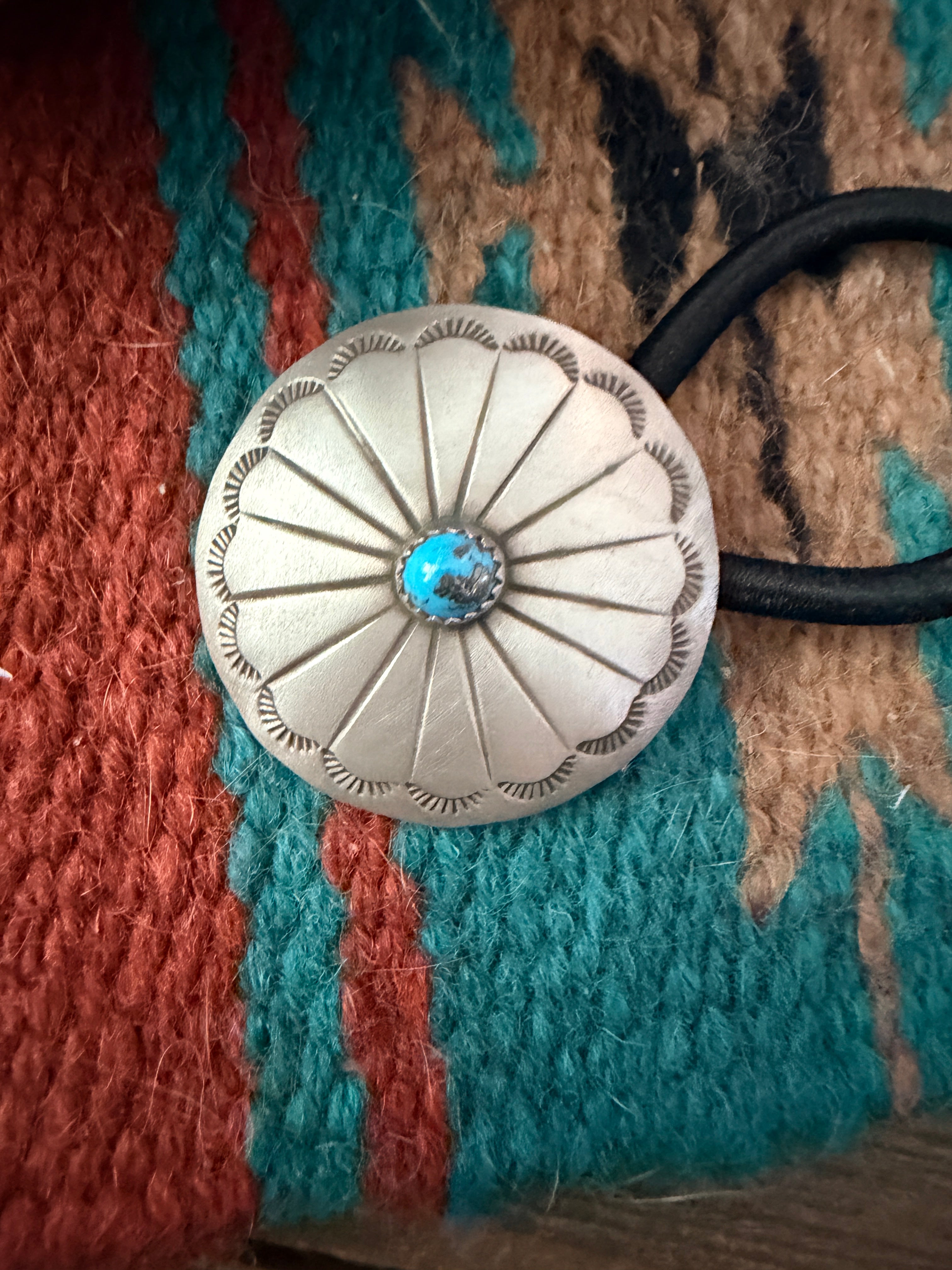 Handcrafted Turquoise & Sterling Silver Concho Hair Tie Charm