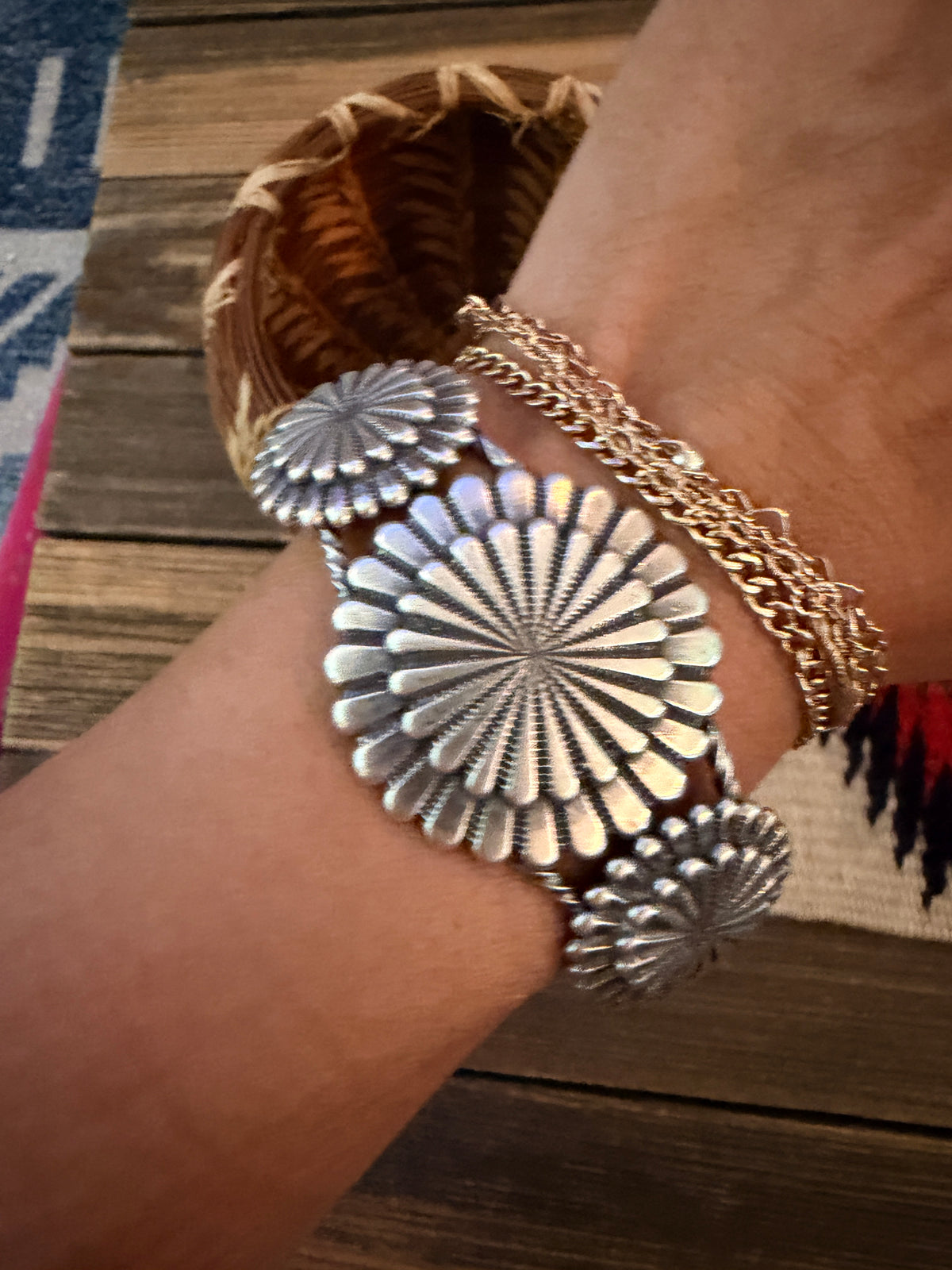 Handcrafted Sterling Silver Concho Cuff Bracelet by Darrell Morgan