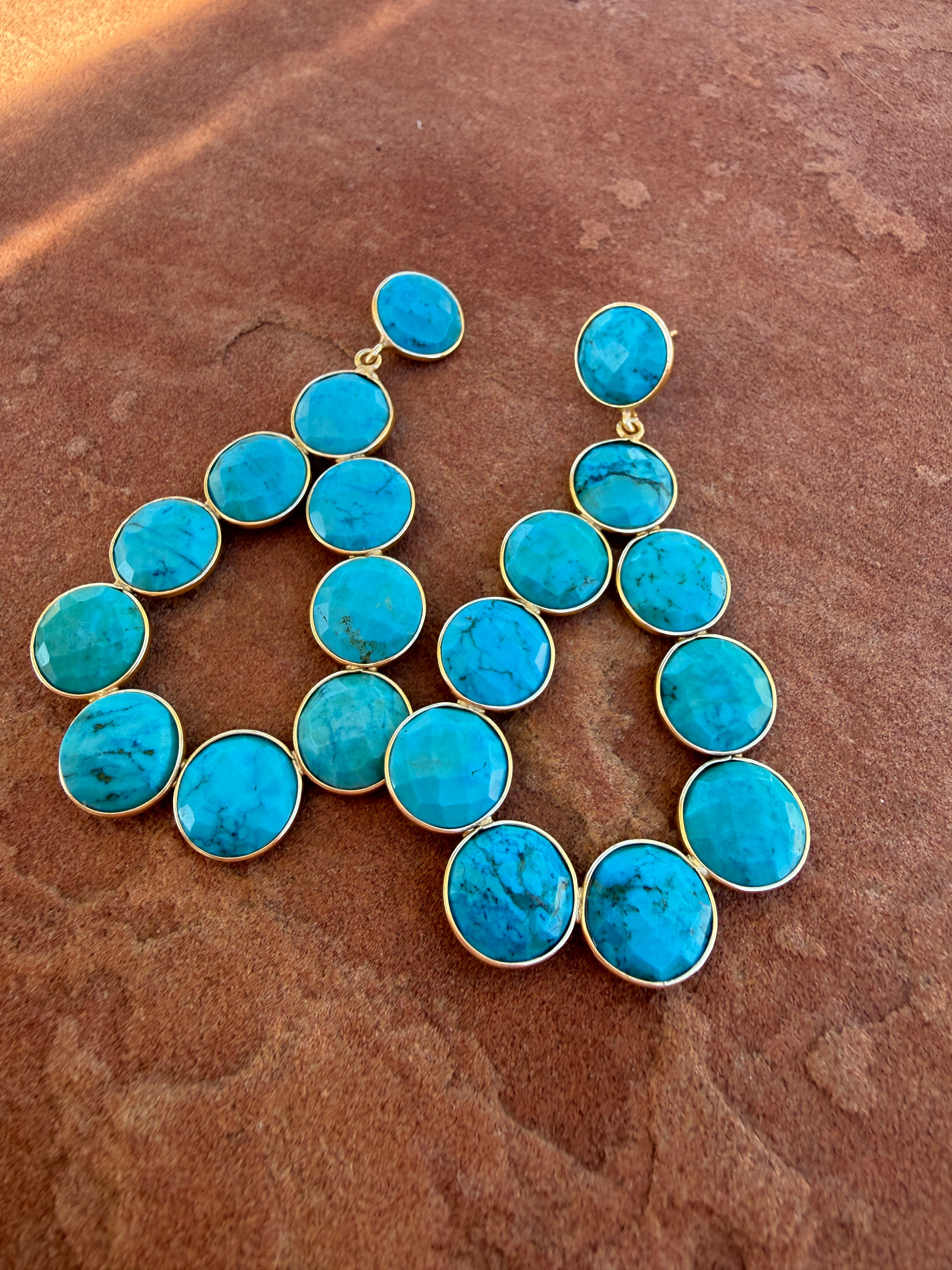 “The Golden Collection” MESA MOON Handmade Gold Plated Sterling Silver & Natural Turquoise Earrings