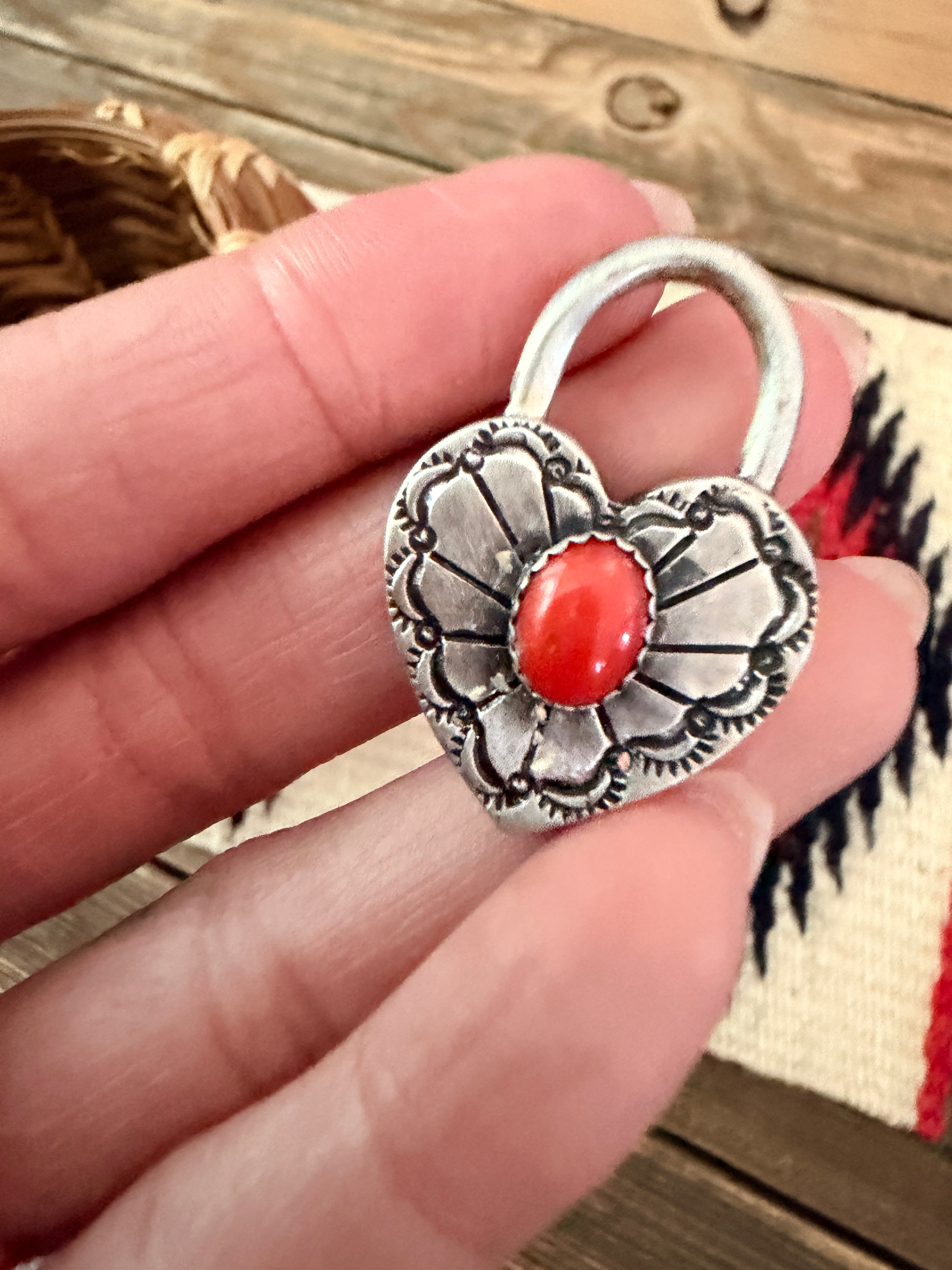 Handcrafted Sterling Silver & Coral Heart Locket Pendant
