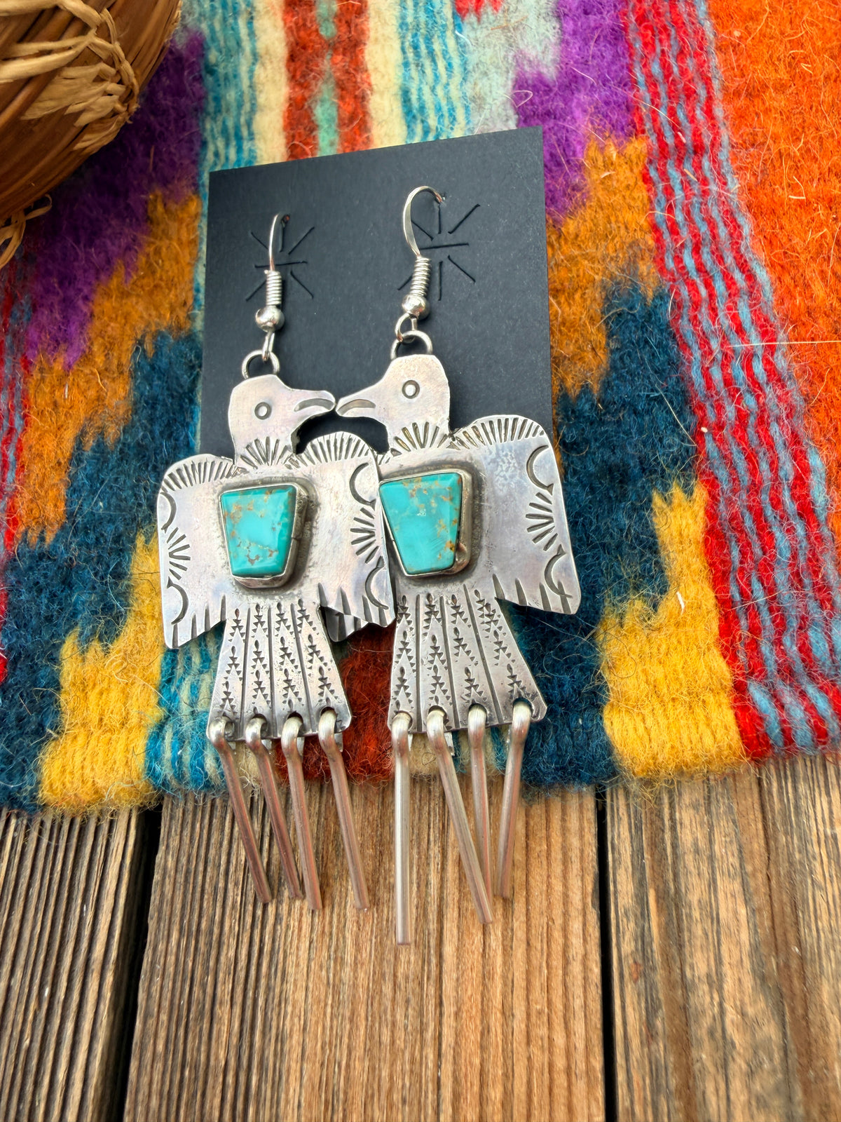 Handcrafted Sterling Silver & Turquoise Thunderbird Dangle Earrings by Vernon Begay