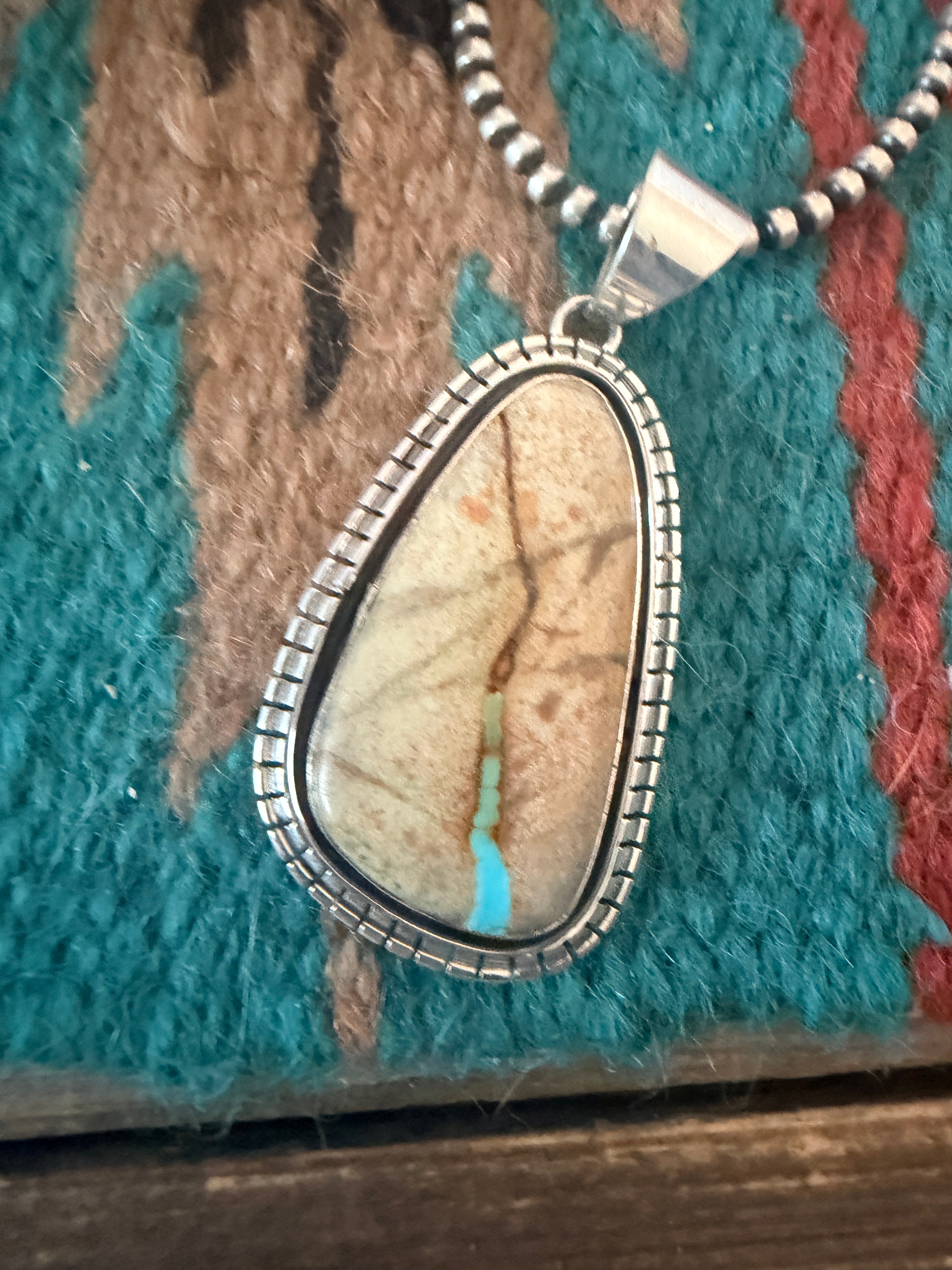 Handcrafted Sterling Silver & Royston Ribbon Turquoise Pendant