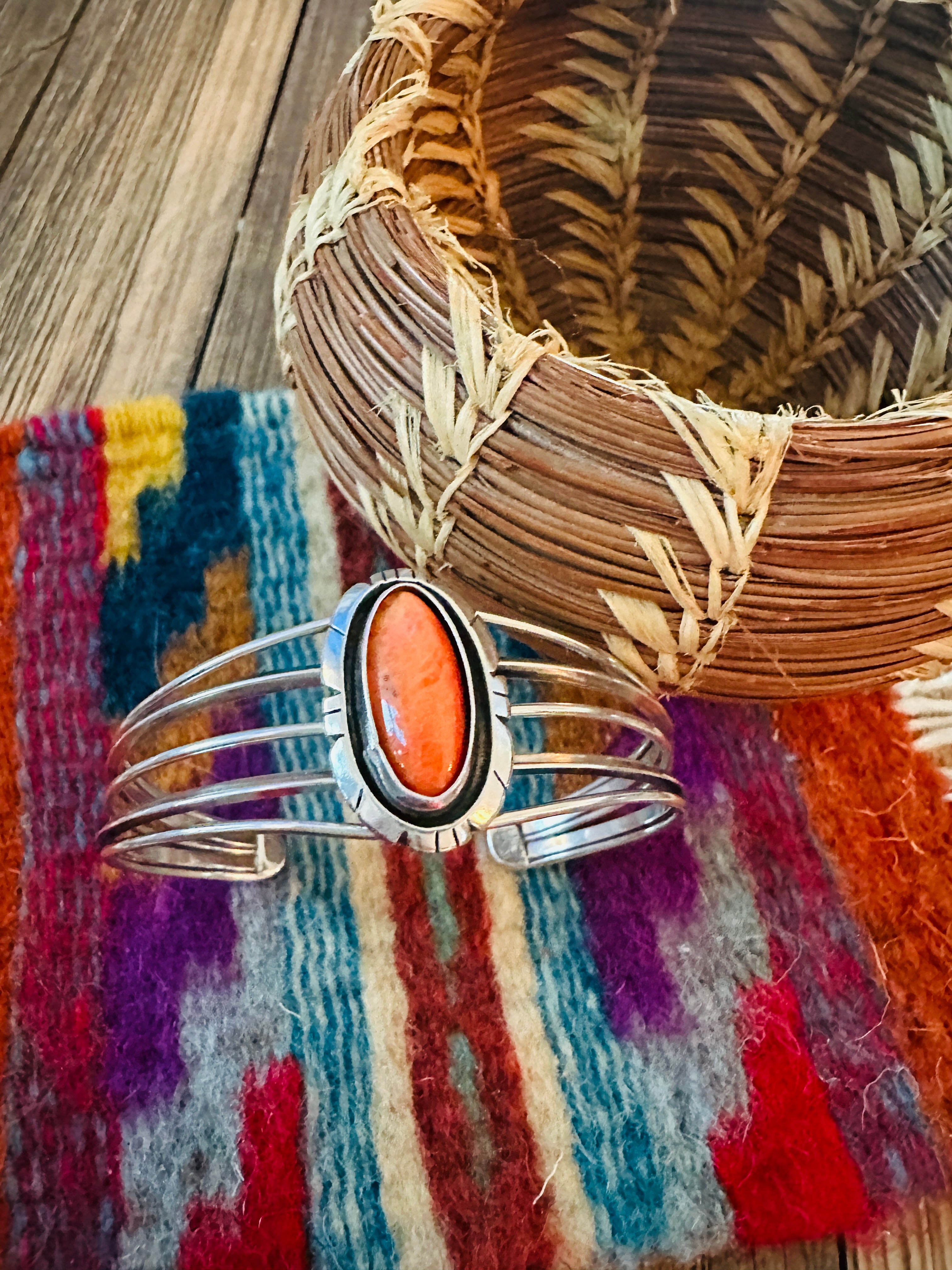 Handcrafted Sterling Silver & Spiny Oyster Cuff Bracelet