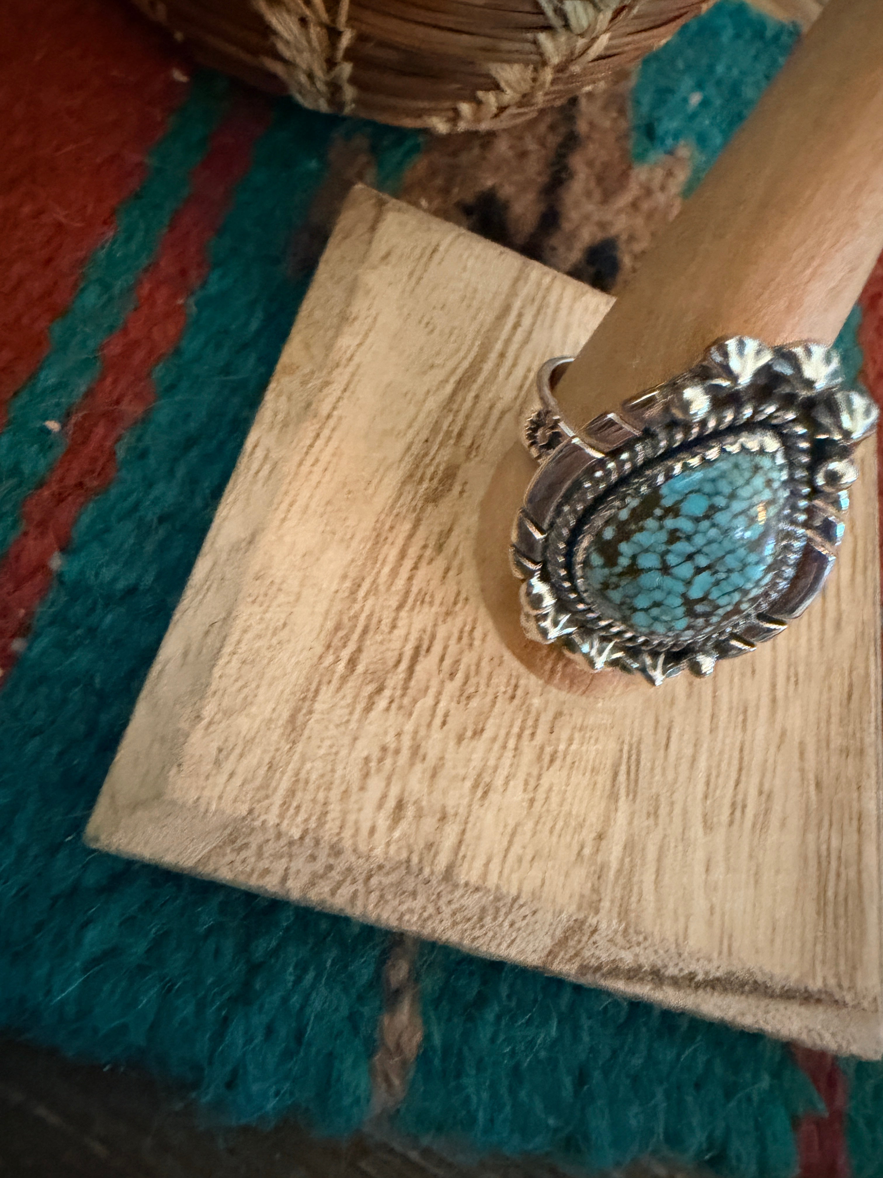 Handmade Sterling Silver Number 8 Turquoise Adjustable Ring Signed Nizhoni