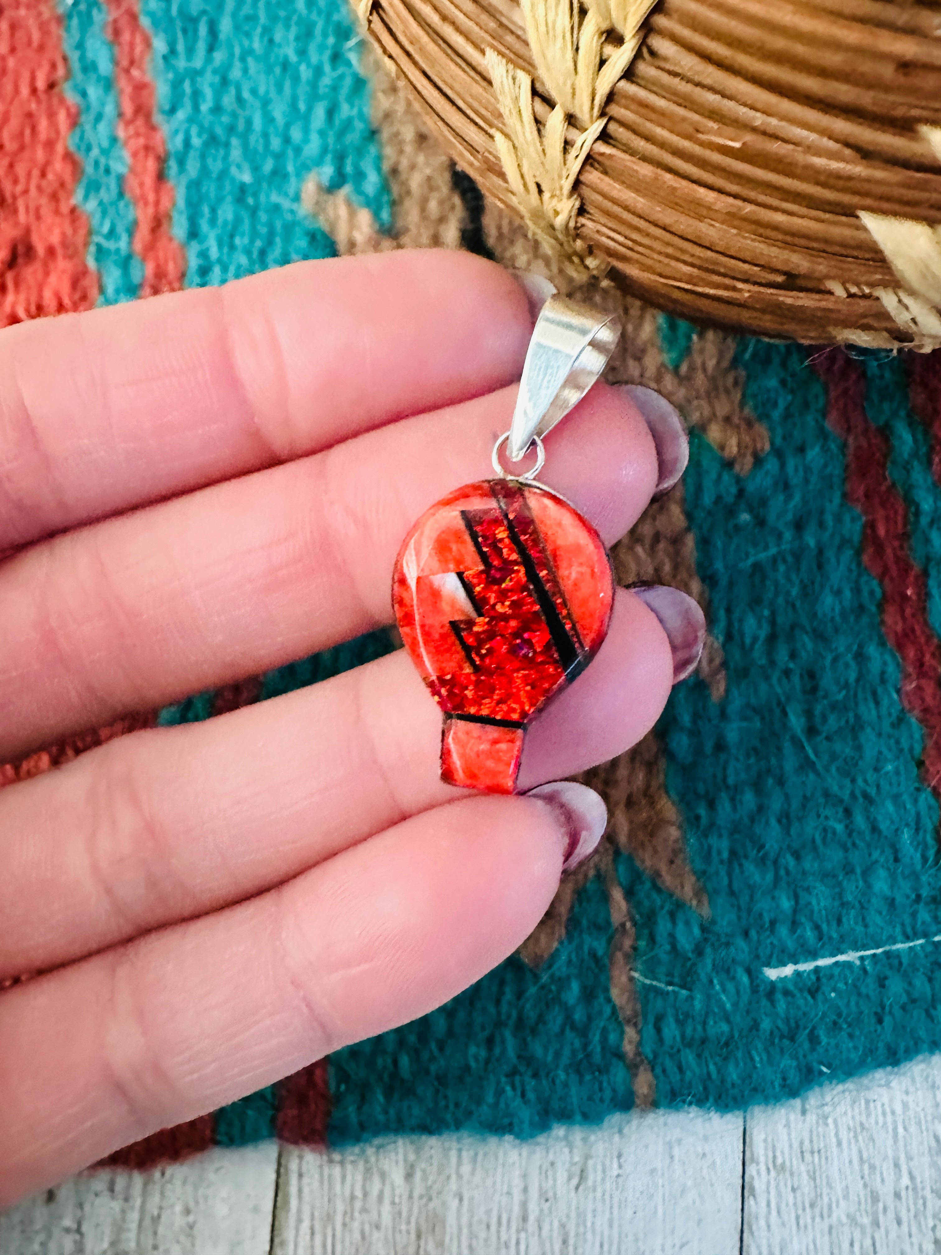 Navajo Multi Stone & Sterling Silver Inlay Pendant