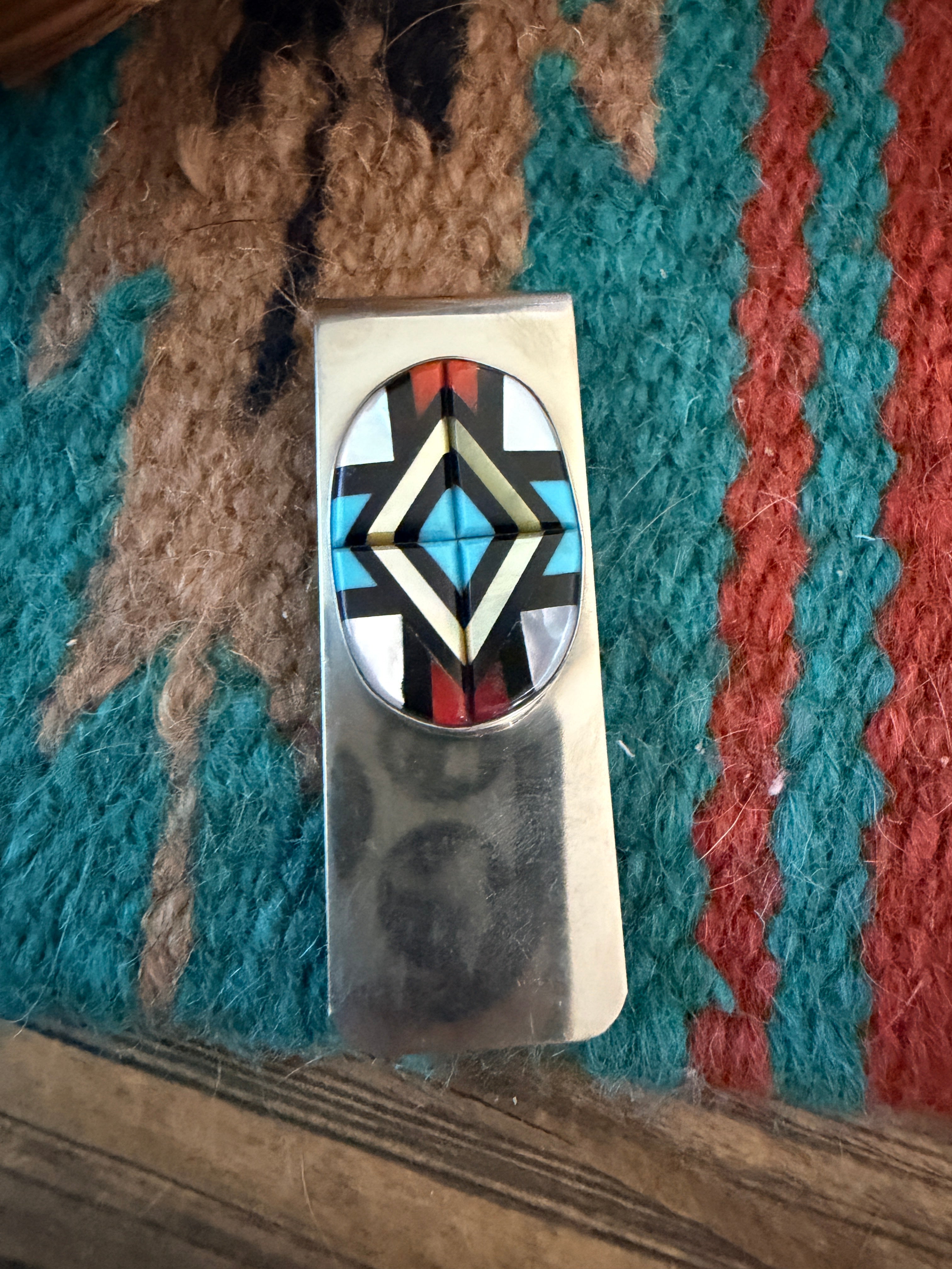 Handcrafted Multi Stone & Sterling Silver Inlay Money Clip