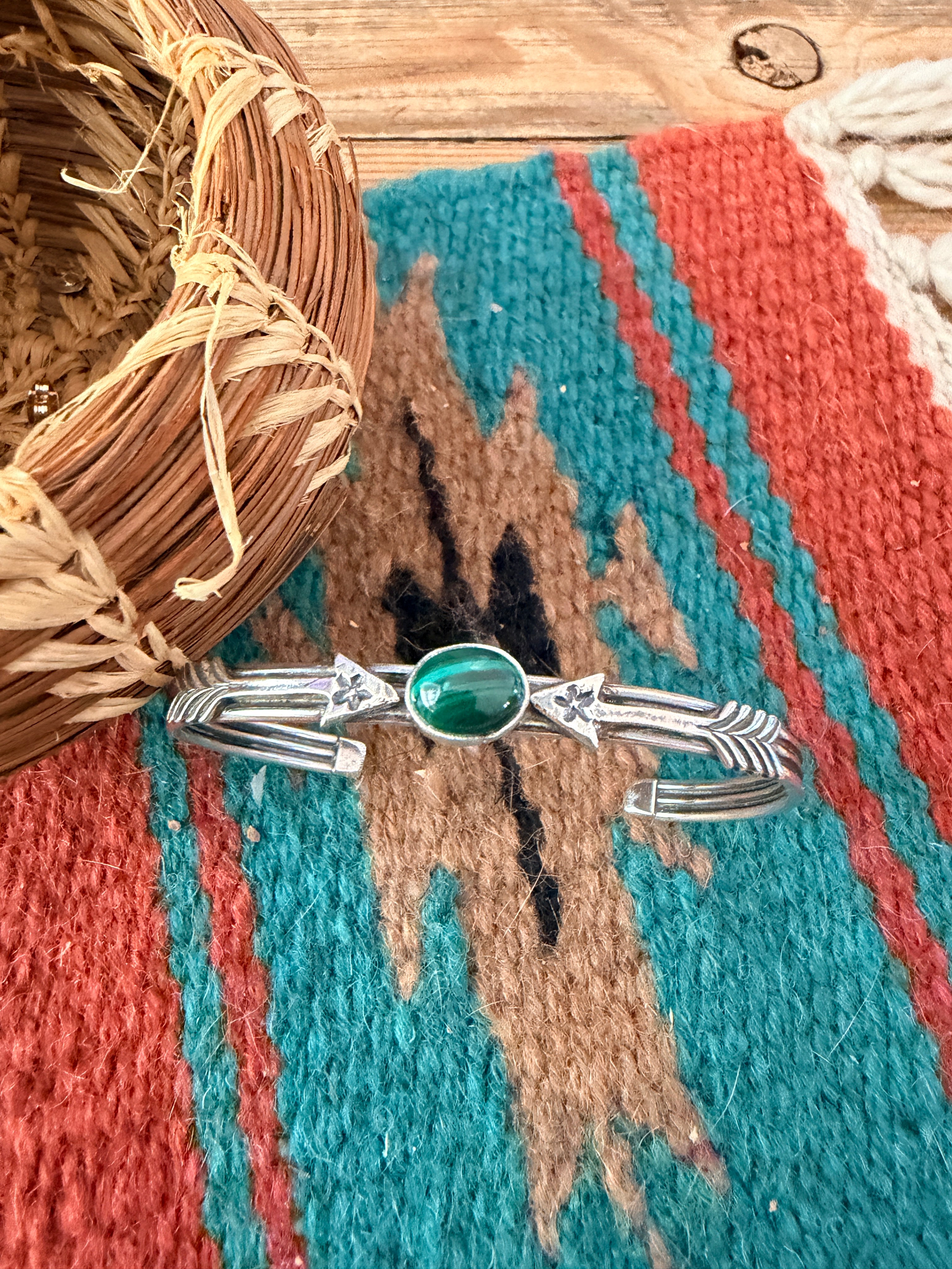 Handcrafted Sterling Silver & Malachite Arrow Cuff Bracelet
